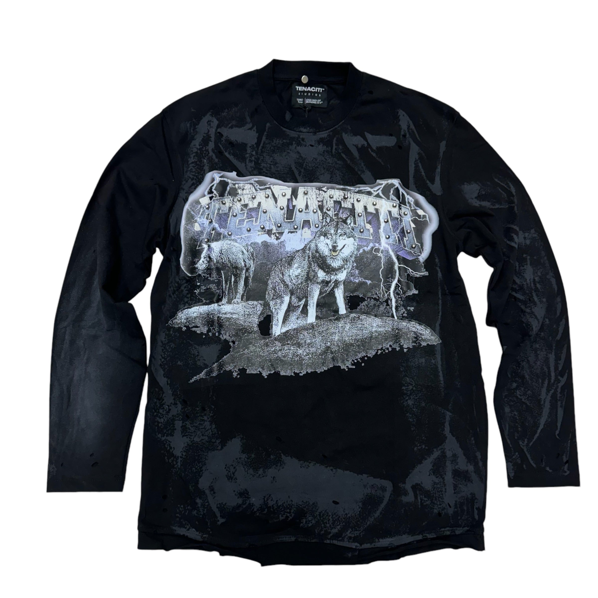 Tenaciti Wolf Cut off L/S Vintage Tee  black 1039