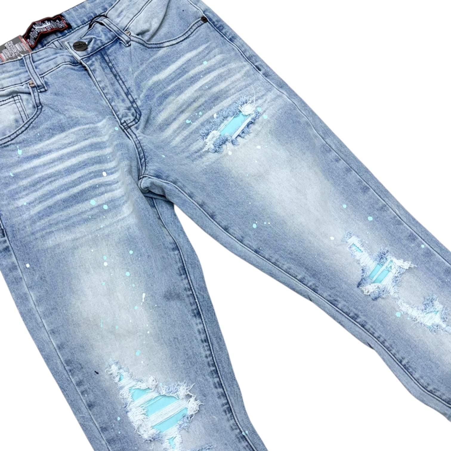 DMC- Stacked Splatter Denim - 137 - LT. Blue Wash