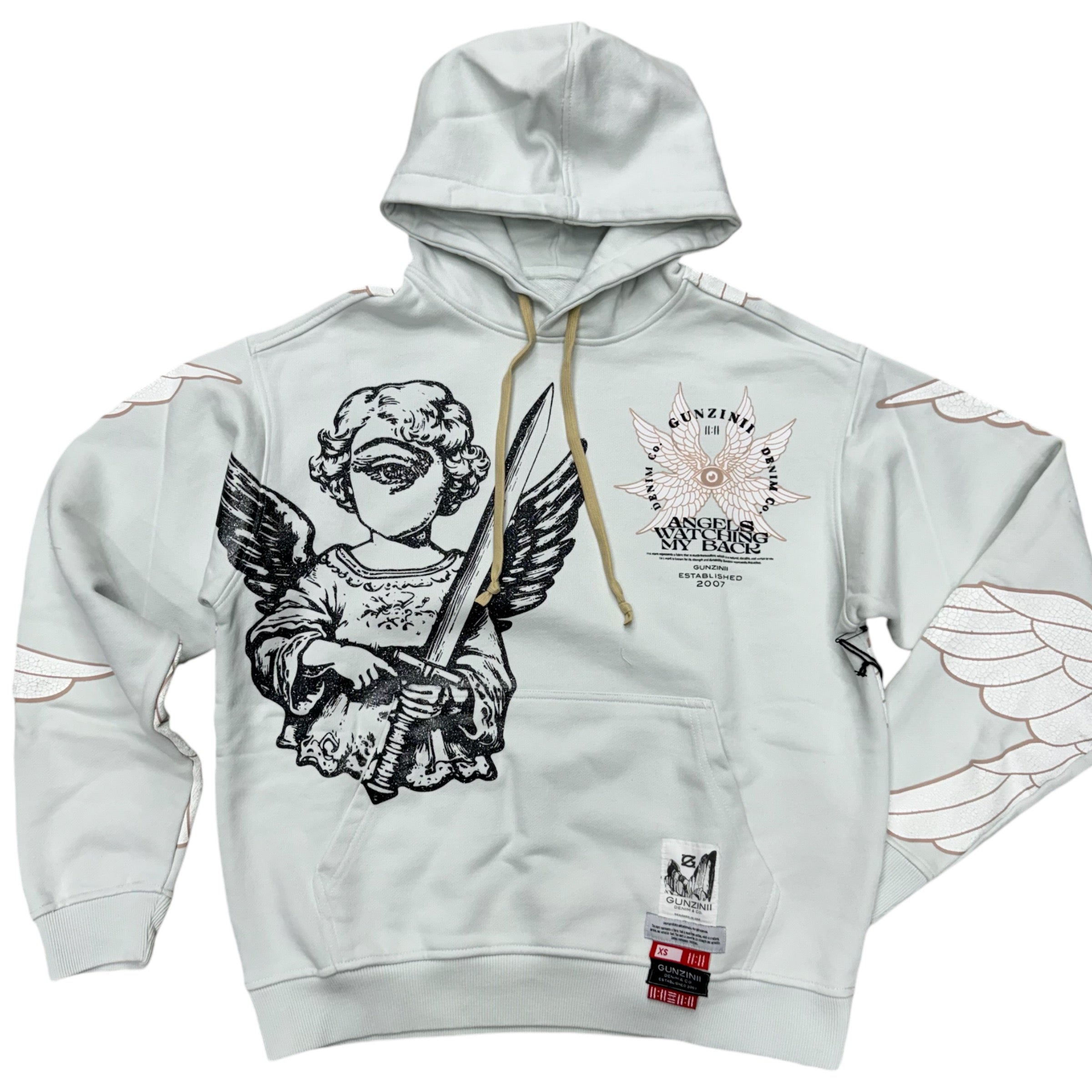 Gunzinii Angels watching Hoodie Pale Grey 512