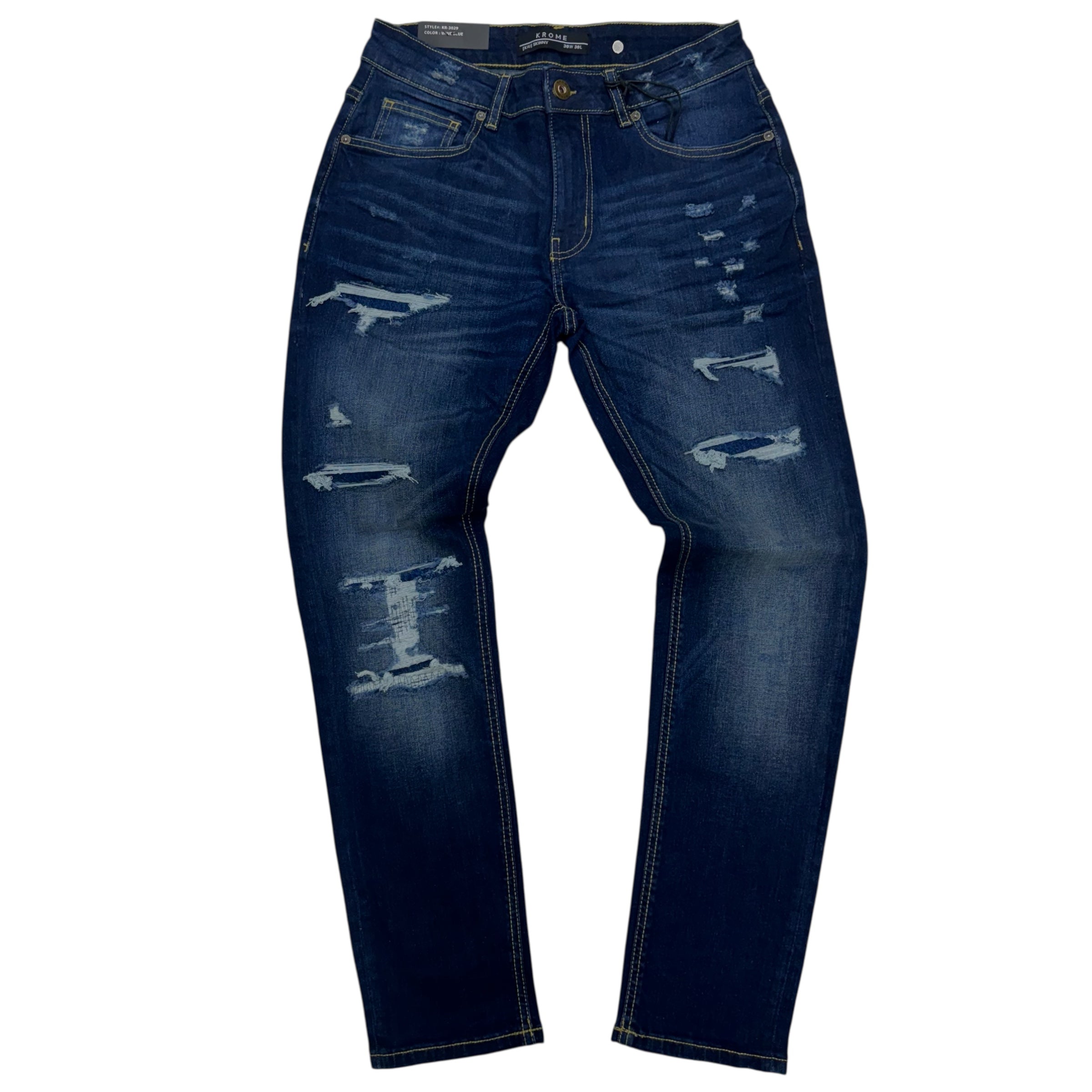 KROME - Distress Skinny Denim - Wine Blue - 3029