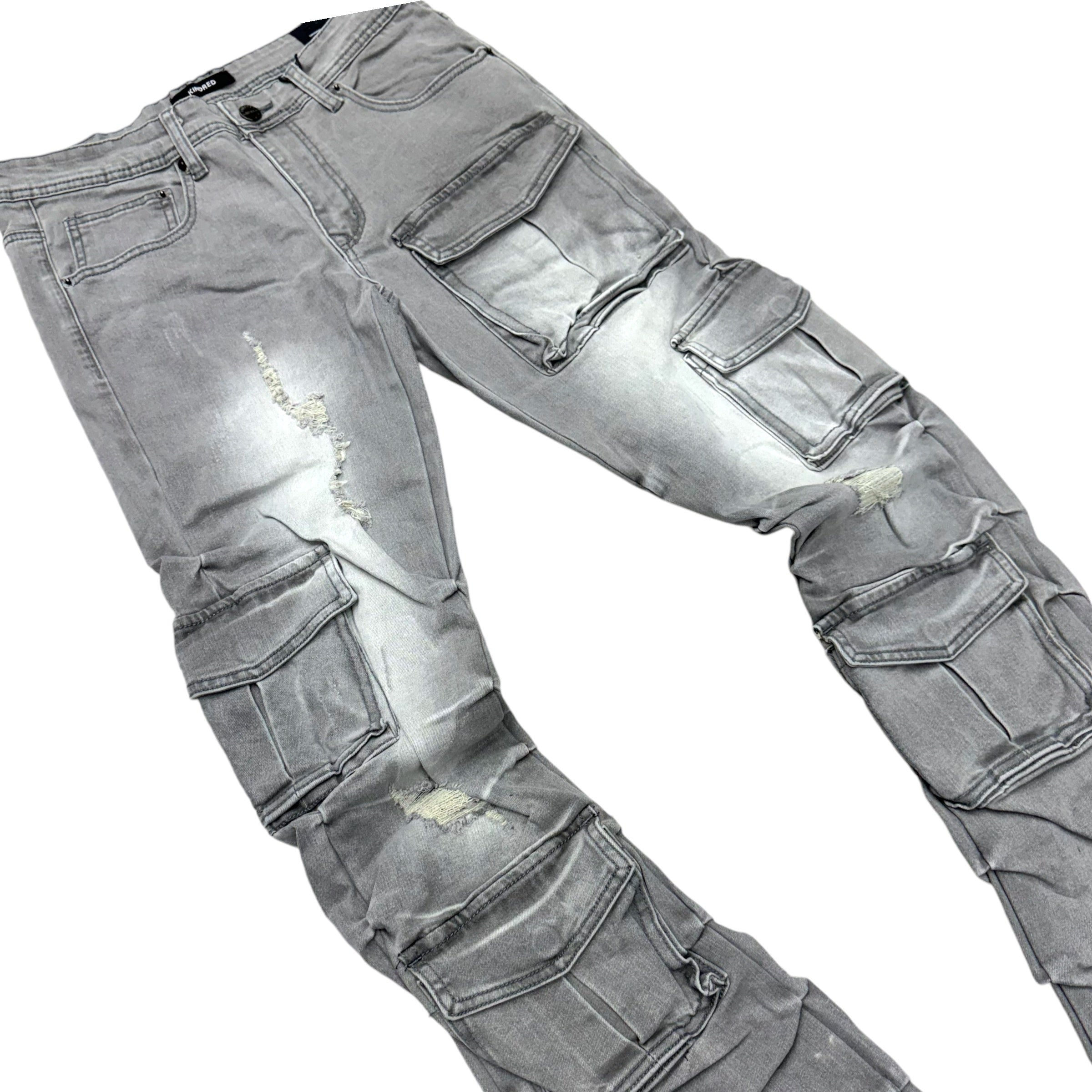 Stacked Utility Cargo Denim Grey 2056B