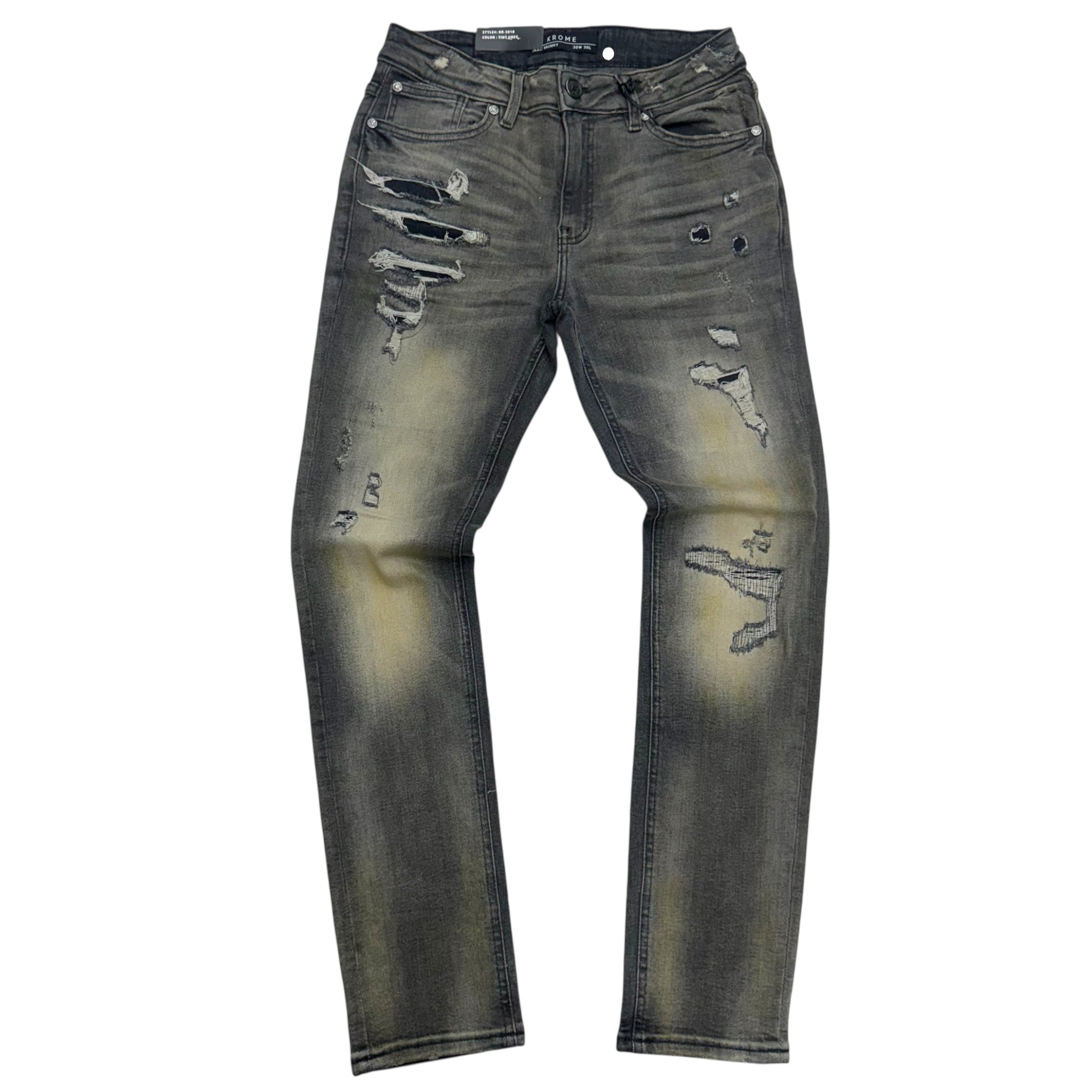 KROME - Distress Skinny Denim - TINT GREY - 3018
