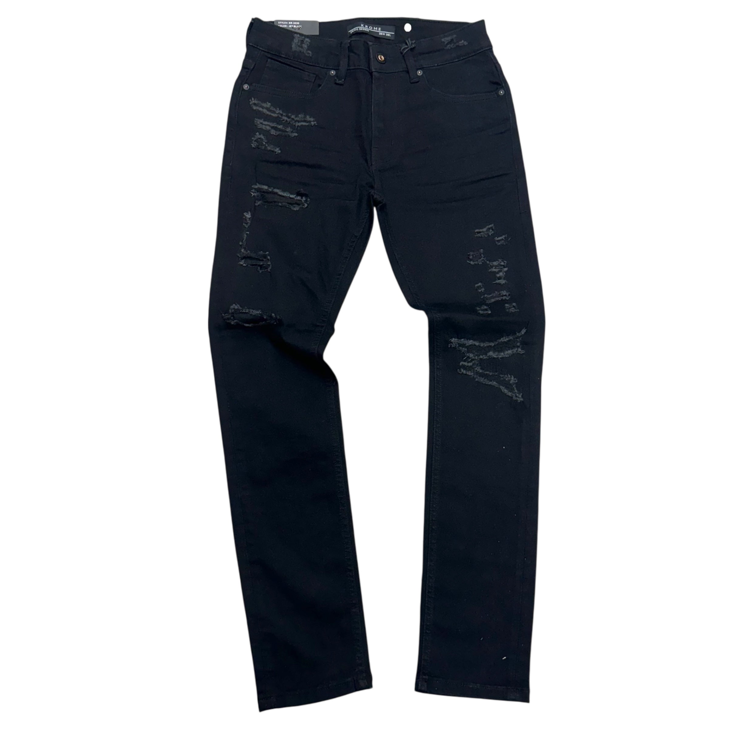 KROME - Distress Skinny Denim - JET Black - 3030