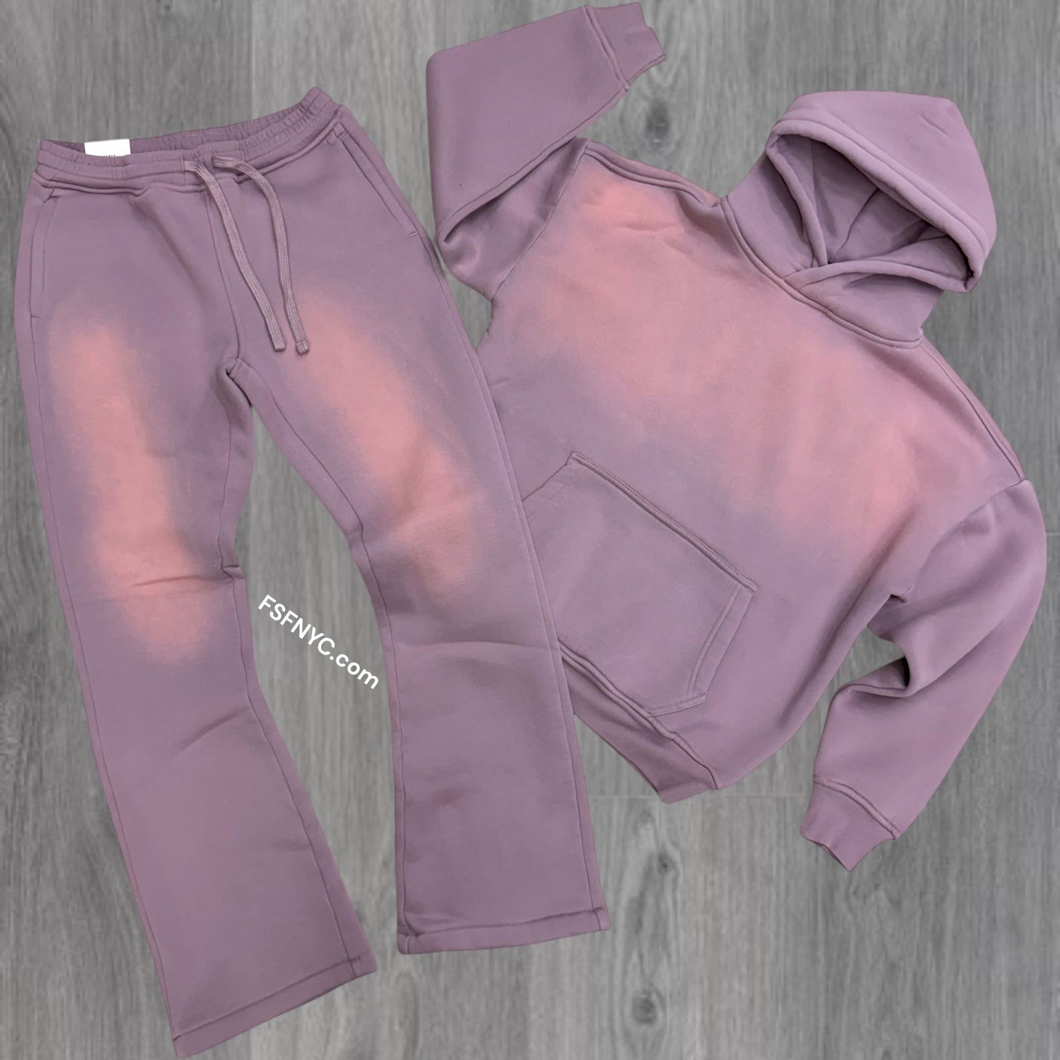 R - Mineral Fade Wash Flare Sweatsuit- Sage Pink - 385485