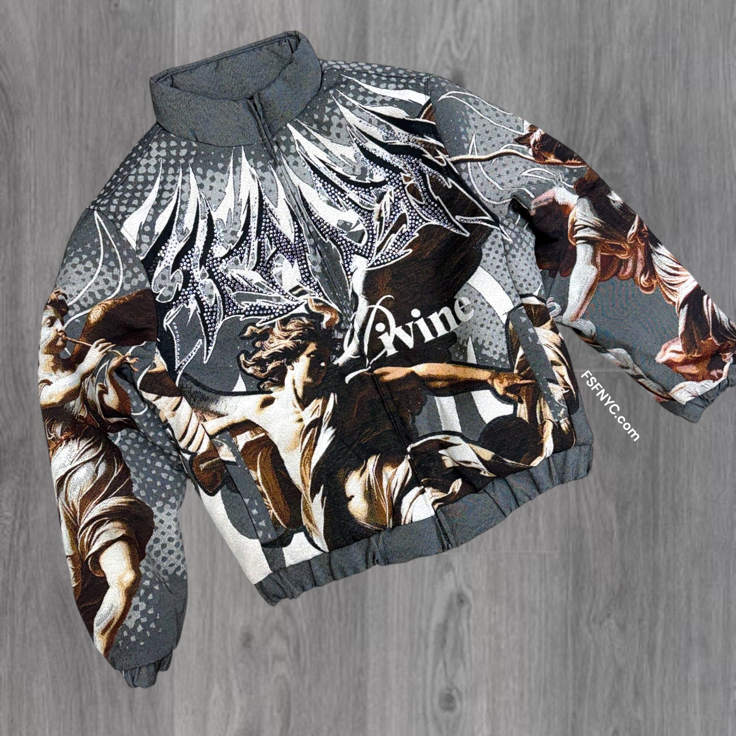 Rebel - Heaven Tapestry  Bomber Jacket- Charcoal - 543