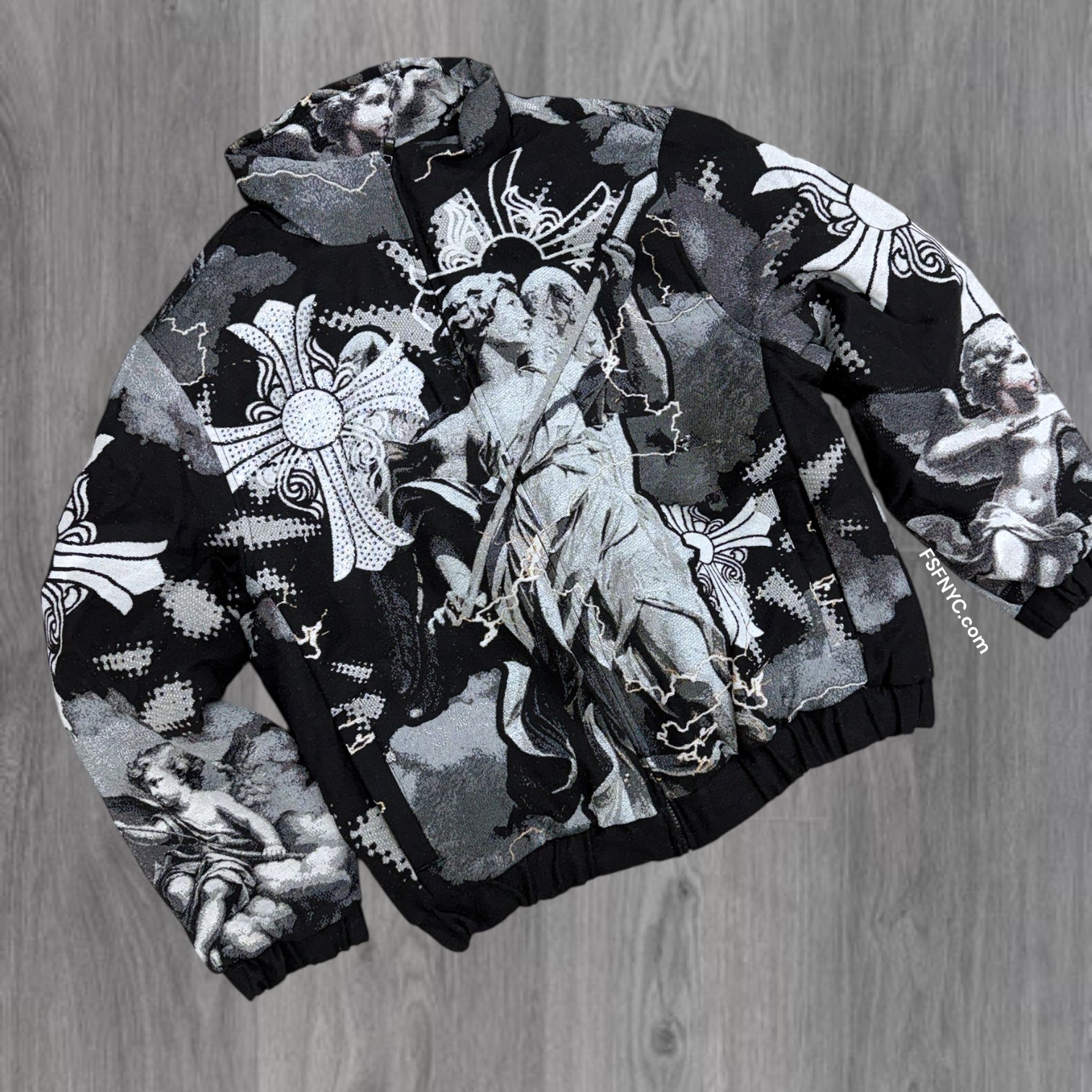 Rebel - Angel Tapestry  Bomber Jacket- Black - 544