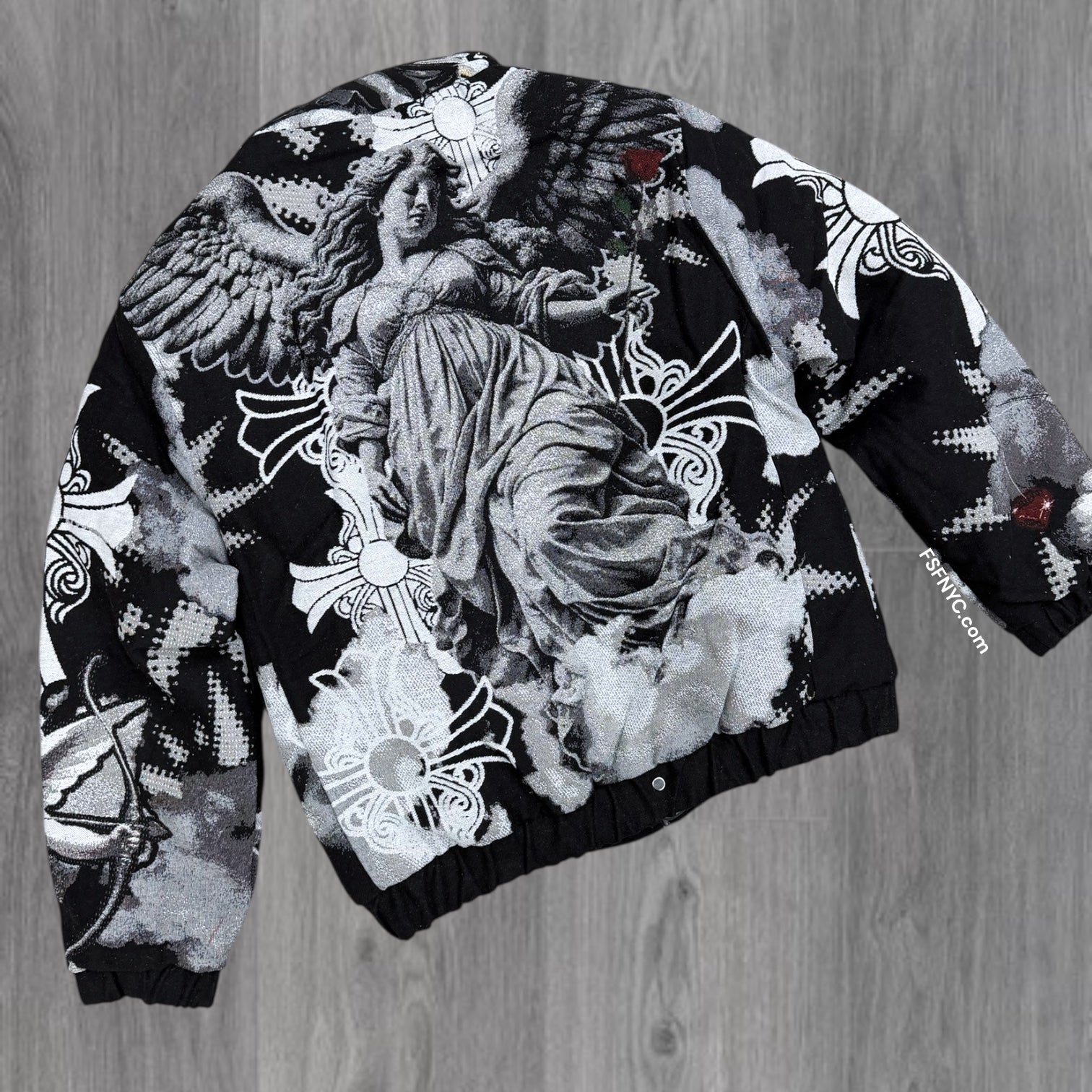 Rebel - Angel Tapestry  Bomber Jacket- Black - 544