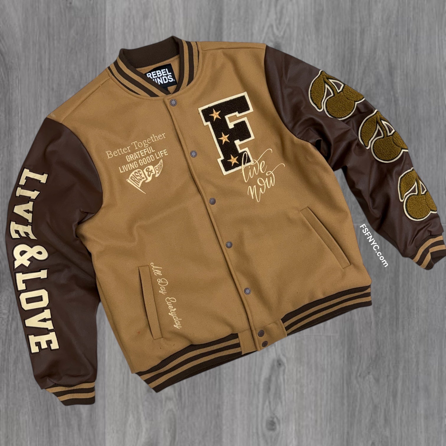 Rebel - Melton Varsity Jacket- Caramel - 560