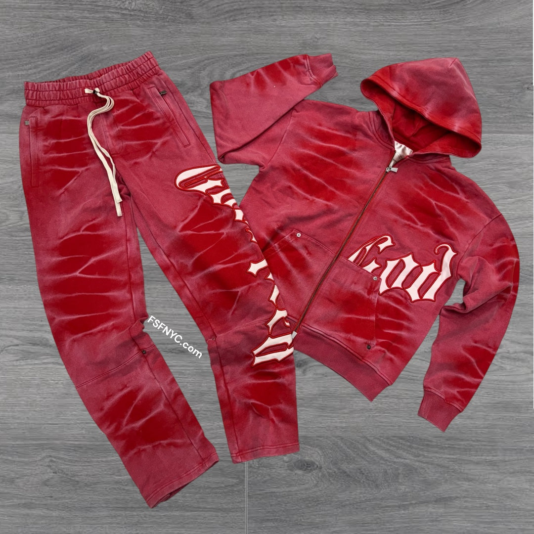 GodSpeed OG Logo Sweat Suit Red wash