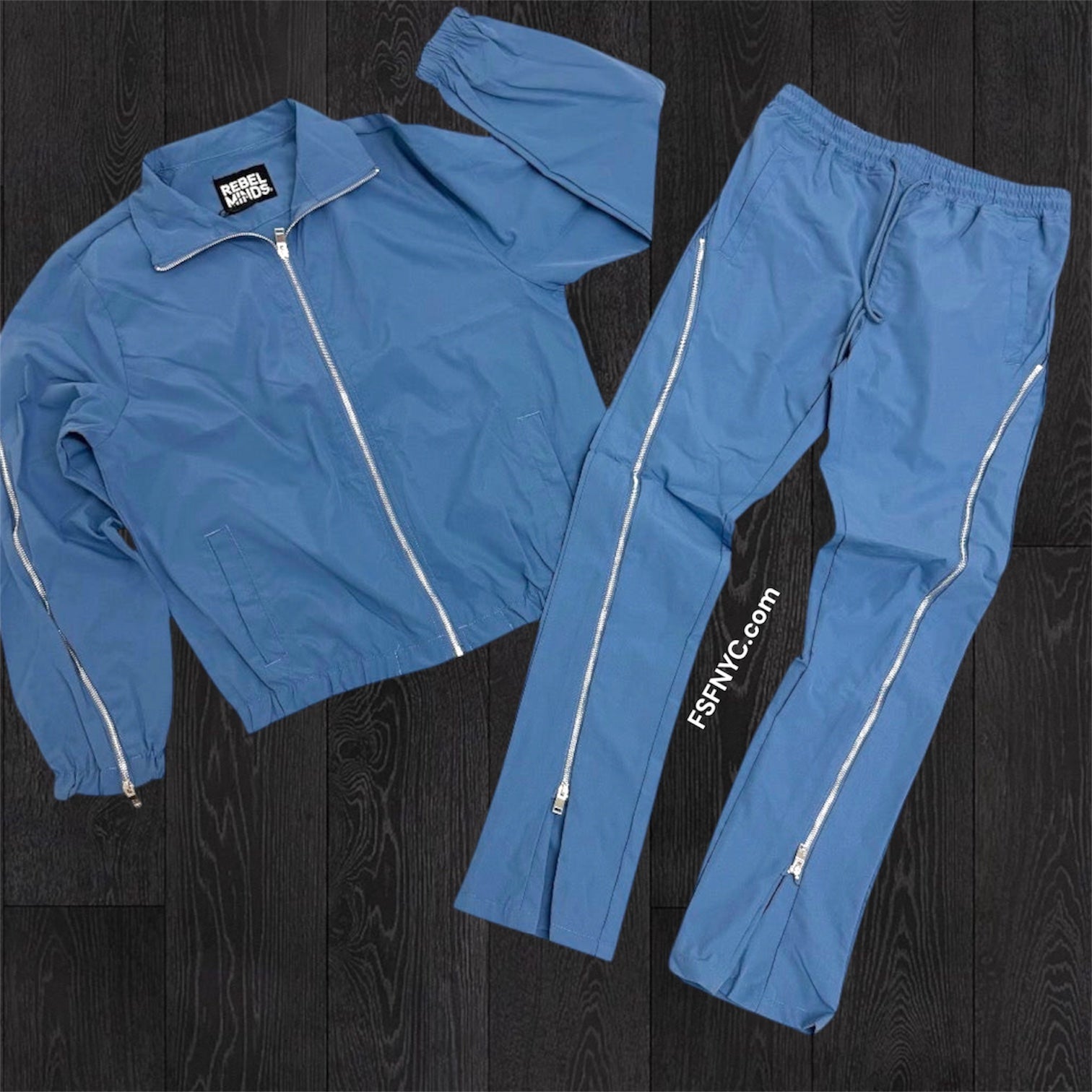 Rebel - SET - Flare Zipper Windbreaker  Pants & Jackets - Ash Blue - 401501