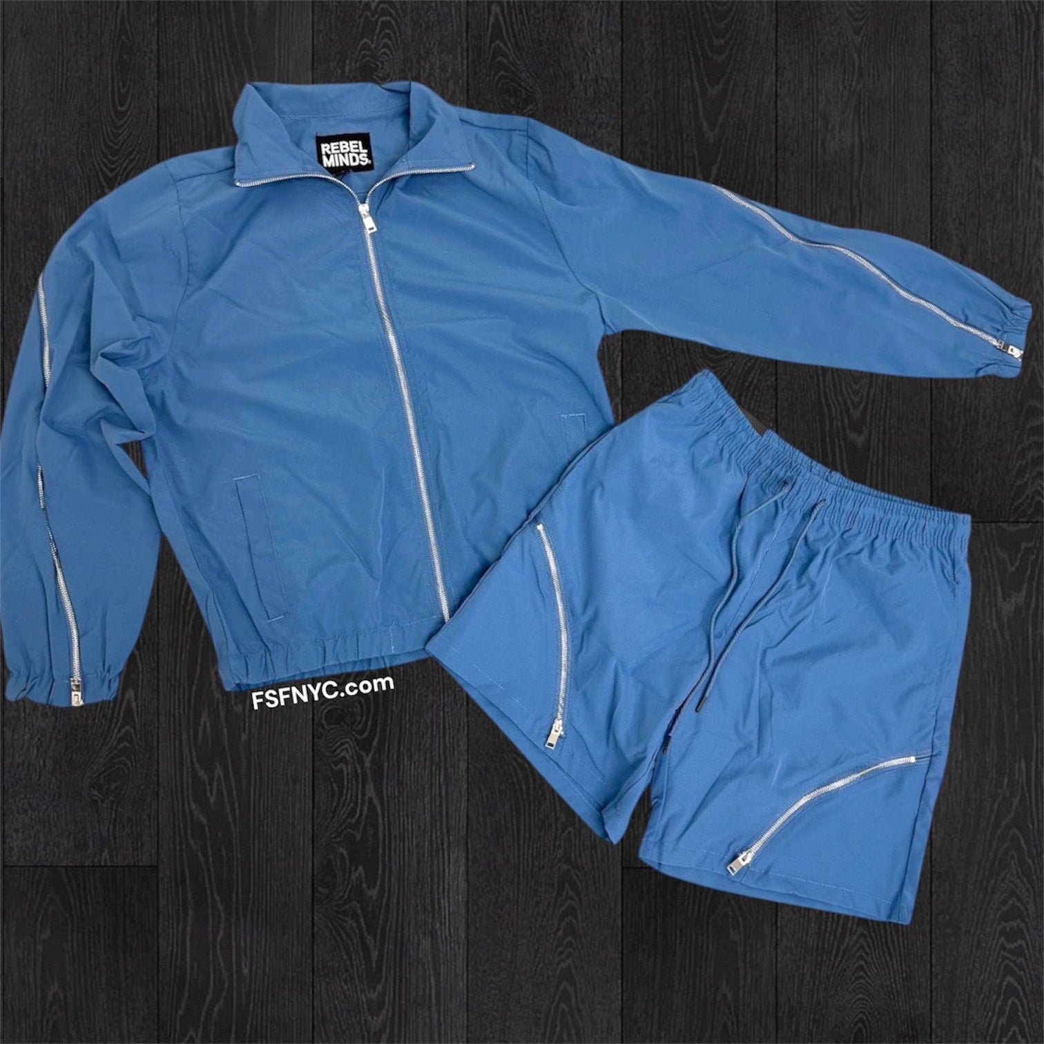Rebel - SET - Zipper Nylon Shorts & Jackets - Ash Blue - 901501