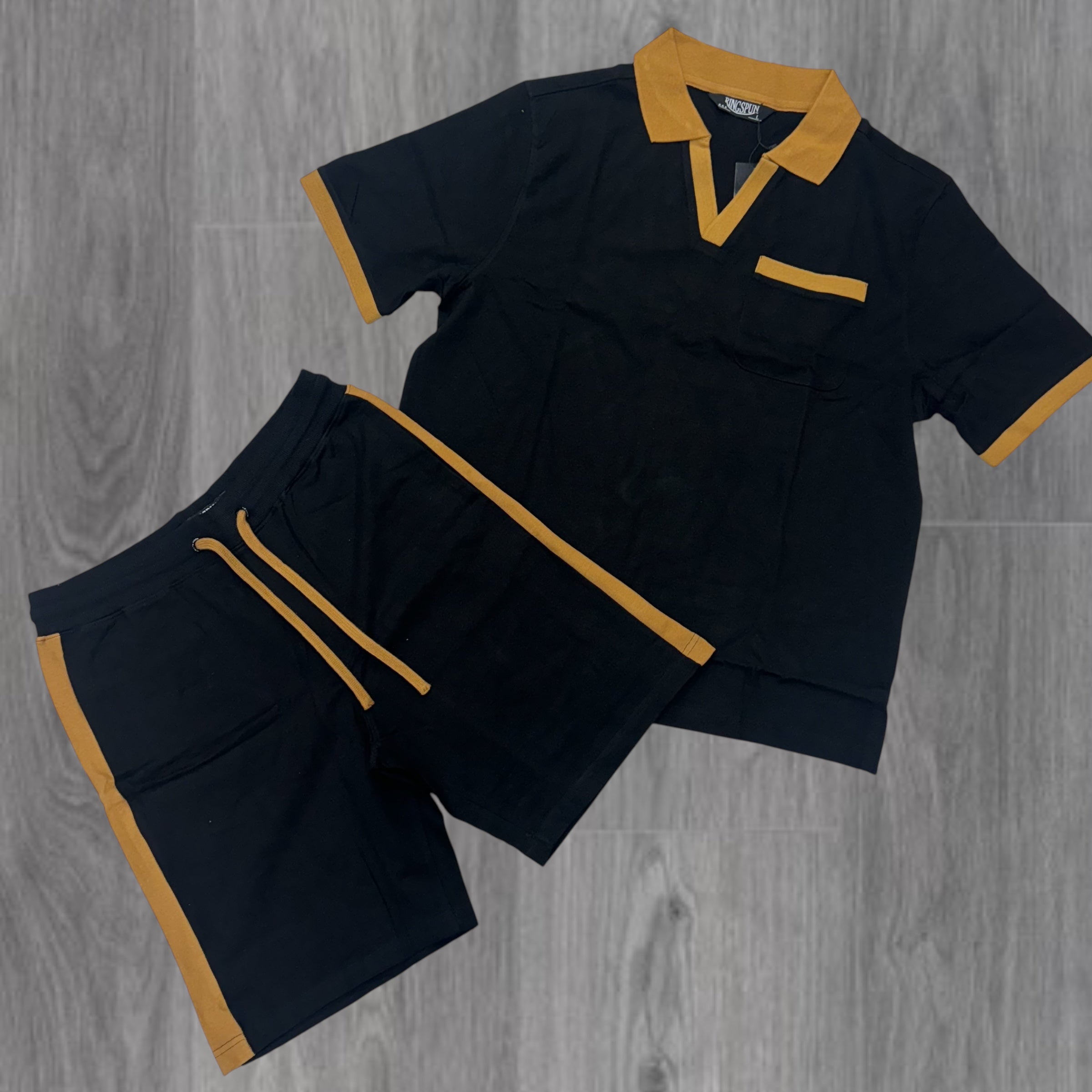 Rebel Clean Polo collar Short set Black  911 111