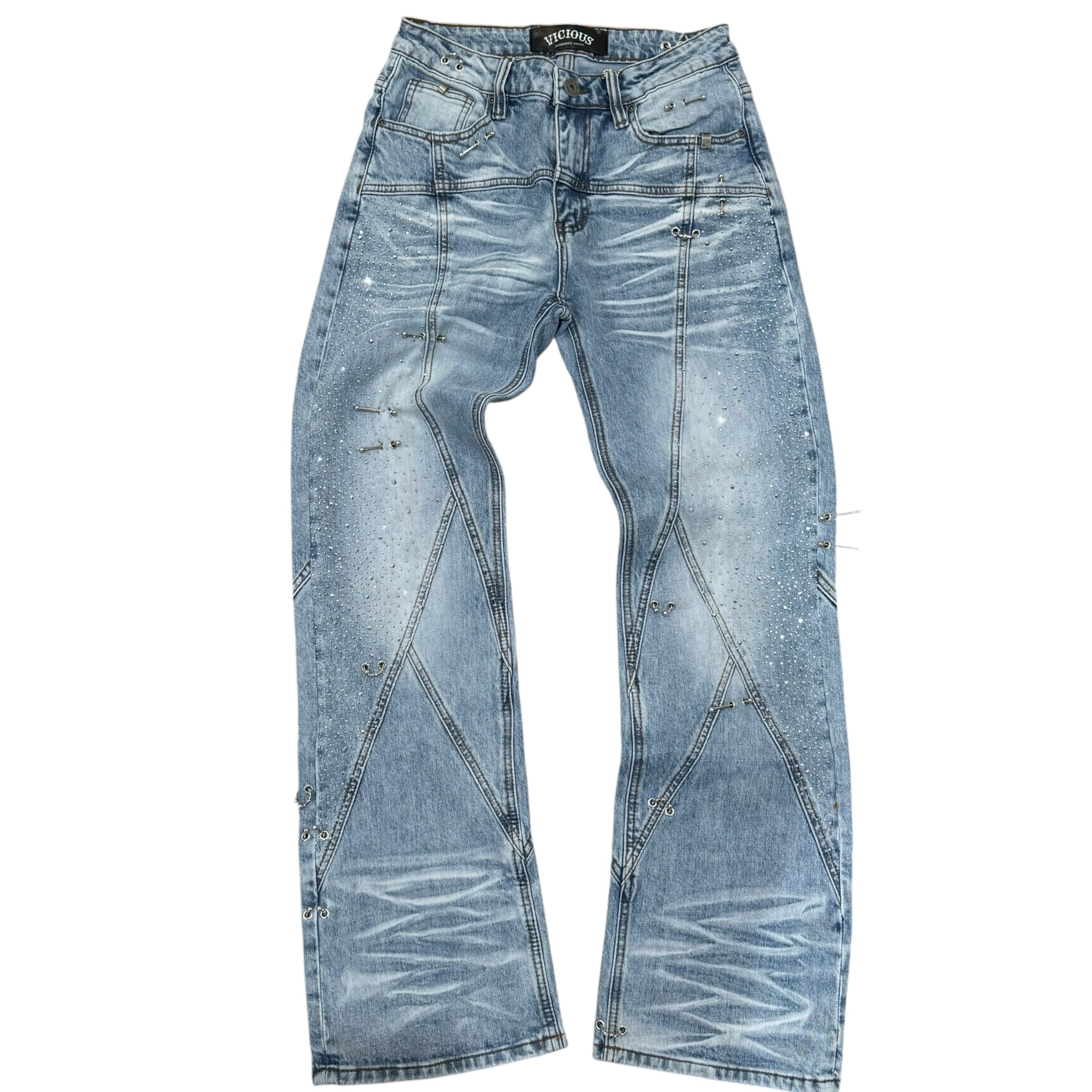 Vicious - Flare Rhinestone DENIM-  V Blue - VC752