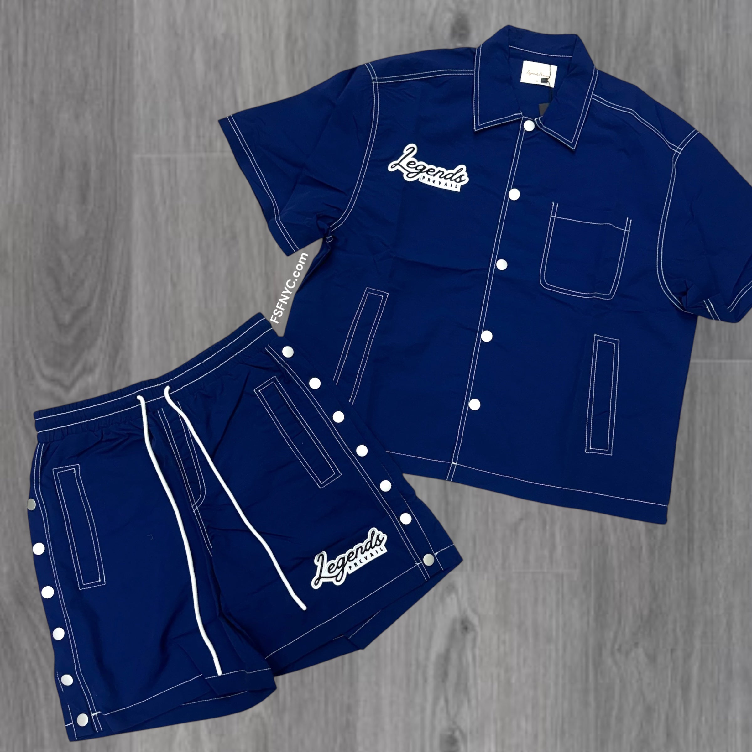Prevail Button Down Short Set Blue