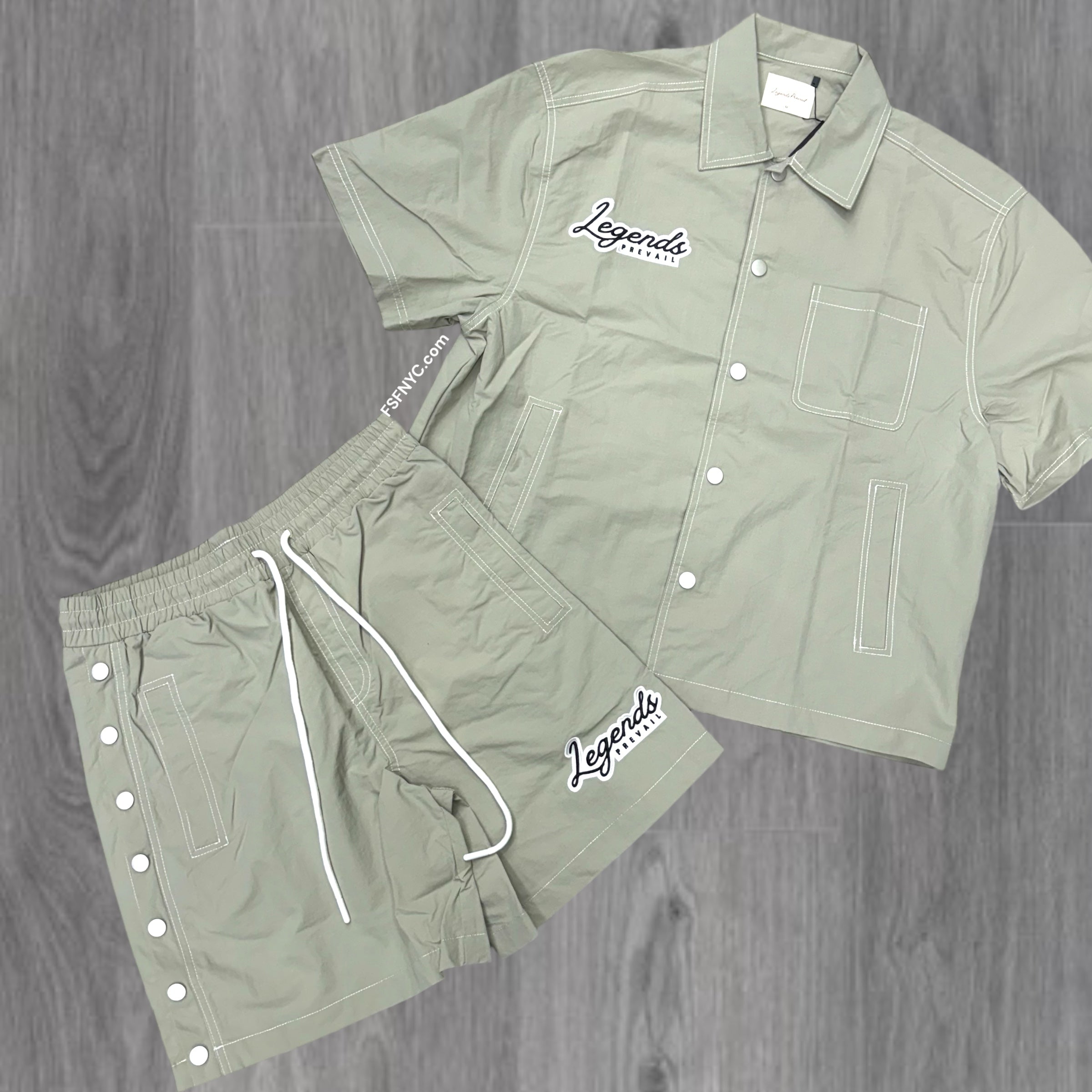 Prevail Button Down Short Set Grey