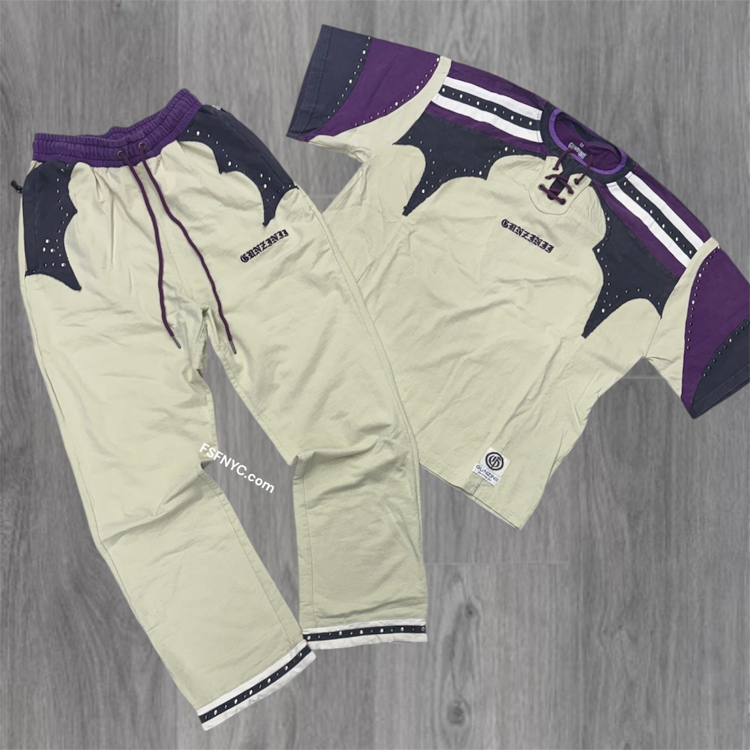 Gunzini - Stacked Pants-T-shirt Set - Purple/Cream -  757 758