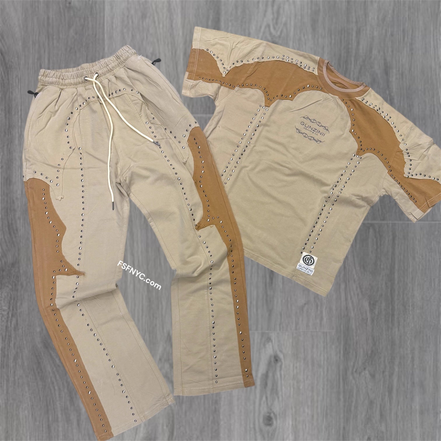 Gunzini - Stacked Pants-T-shirt Set - Sand -  735 736
