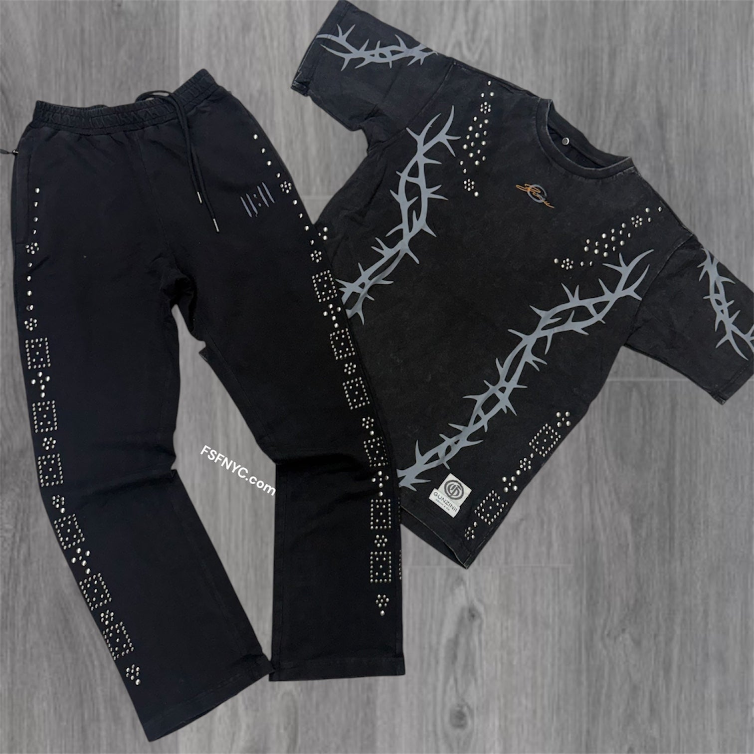 Gunzini - Stacked Pants-T-shirt Set - Black 731 732