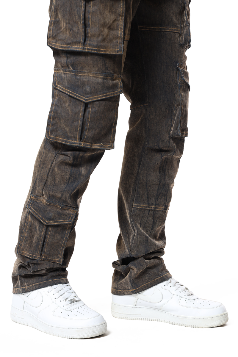 Rise Stacked utility Cargo Denim Rust 24617