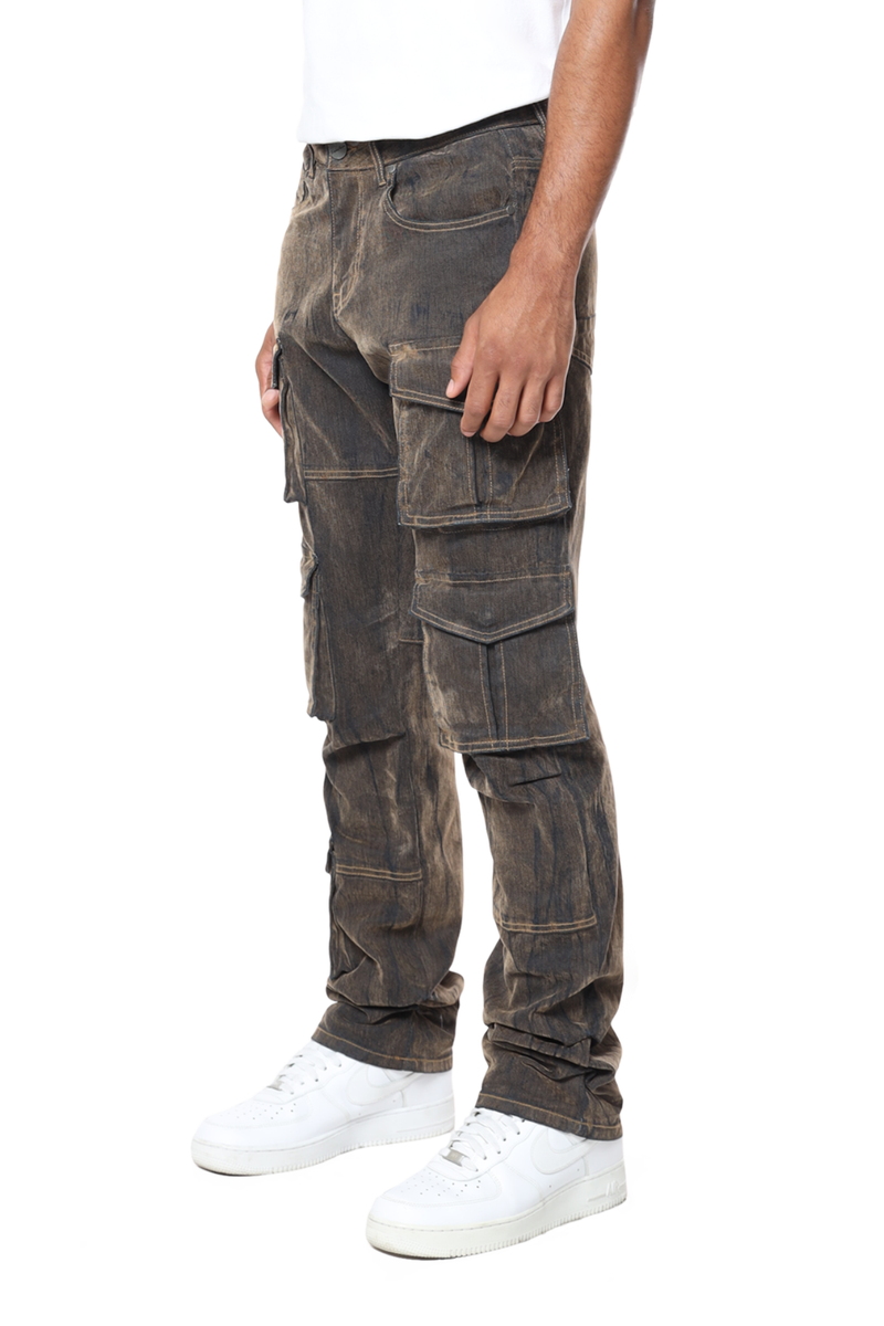 Rise Stacked utility Cargo Denim Rust 24617