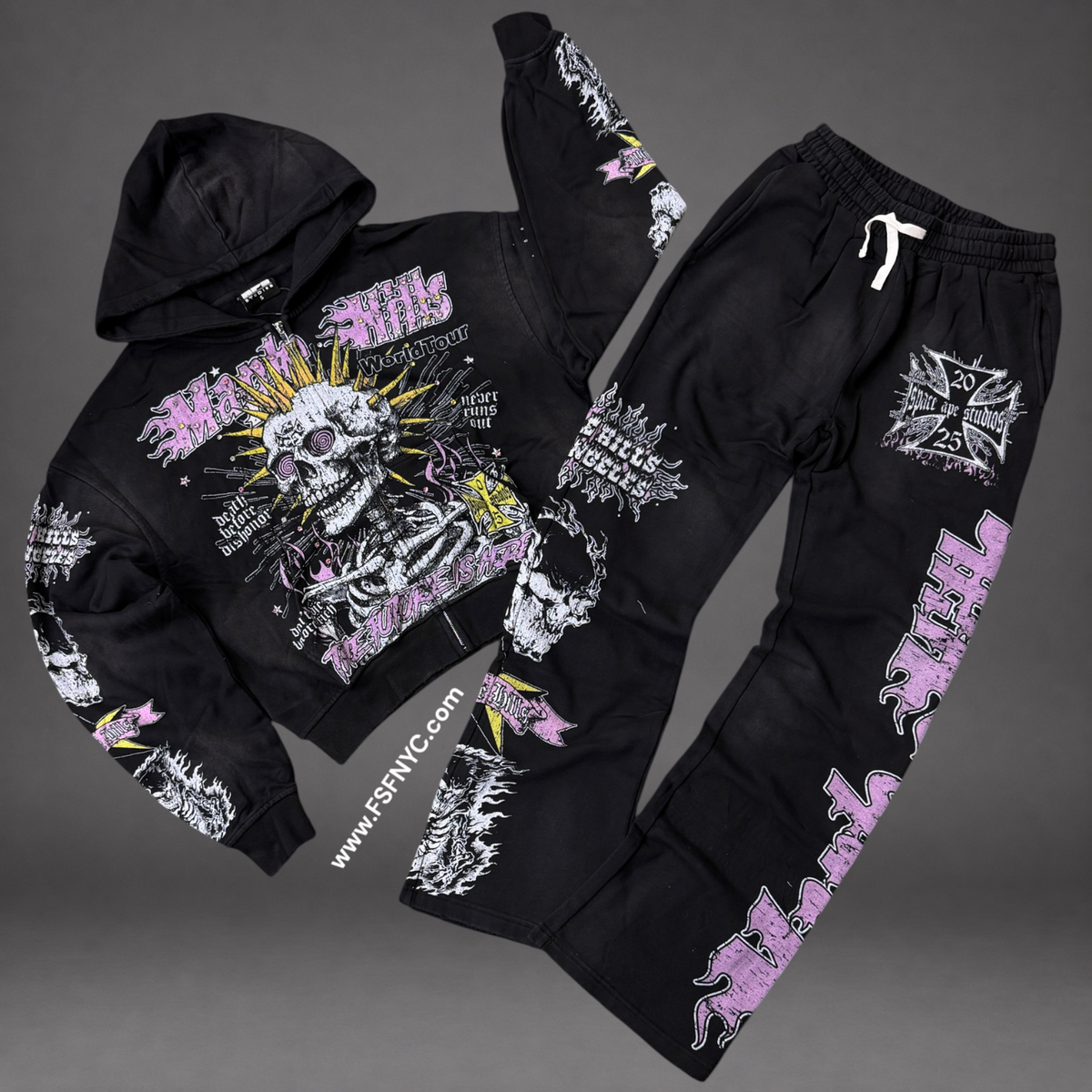 Space - Skull Spikes Sweat Suit - Black SP01
