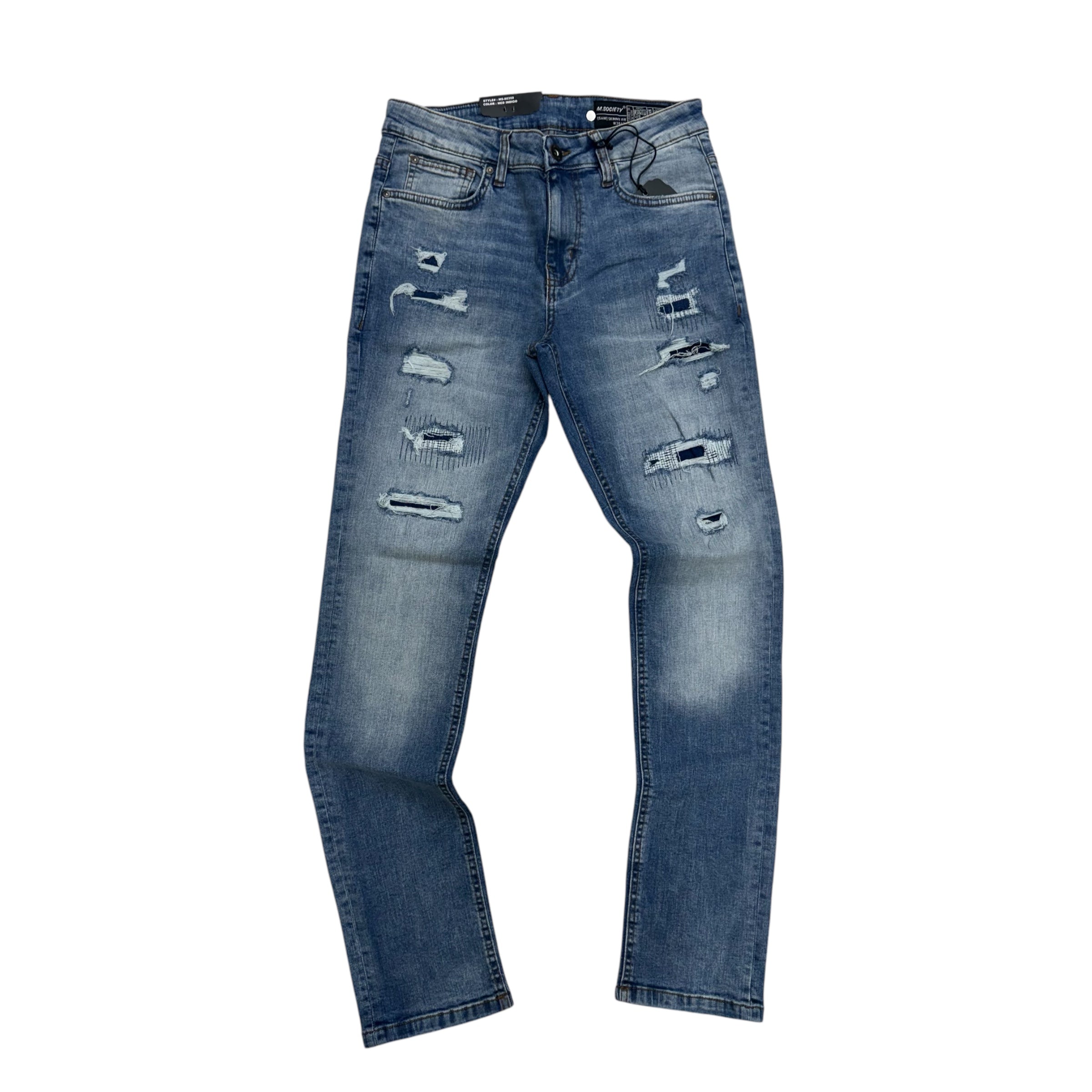 Mischief Distress Skinny Fit Denim Med Blue 80359