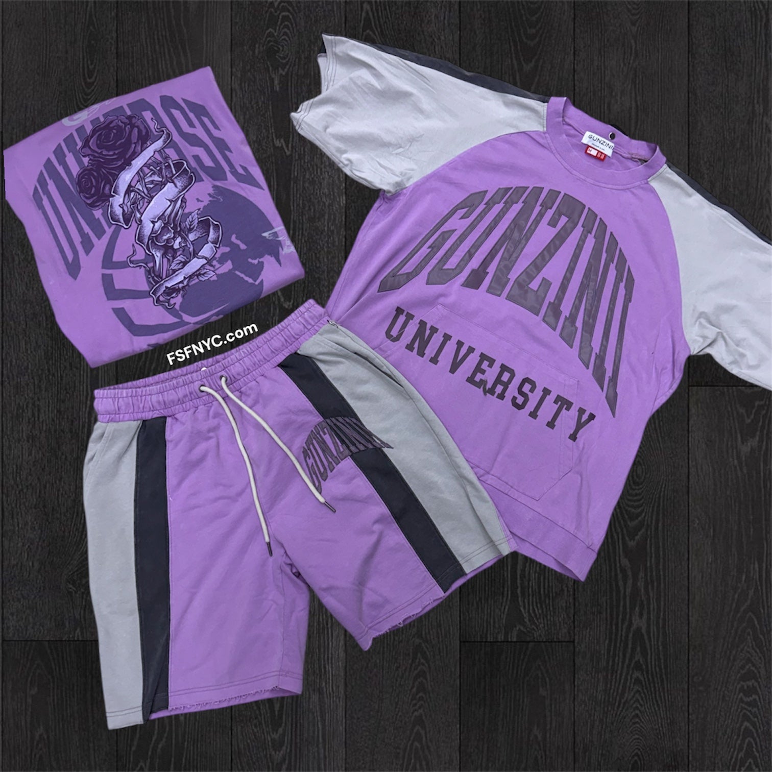 Gunzini - university short Set - Purple -  1003