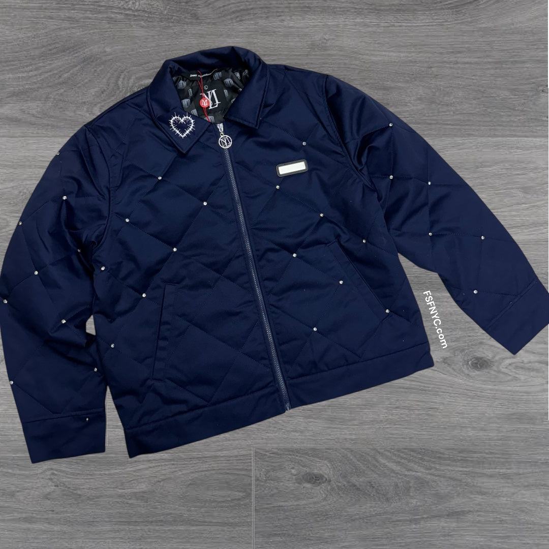 LM Crystal Canvas Bomber Jacket Navy LMJ102