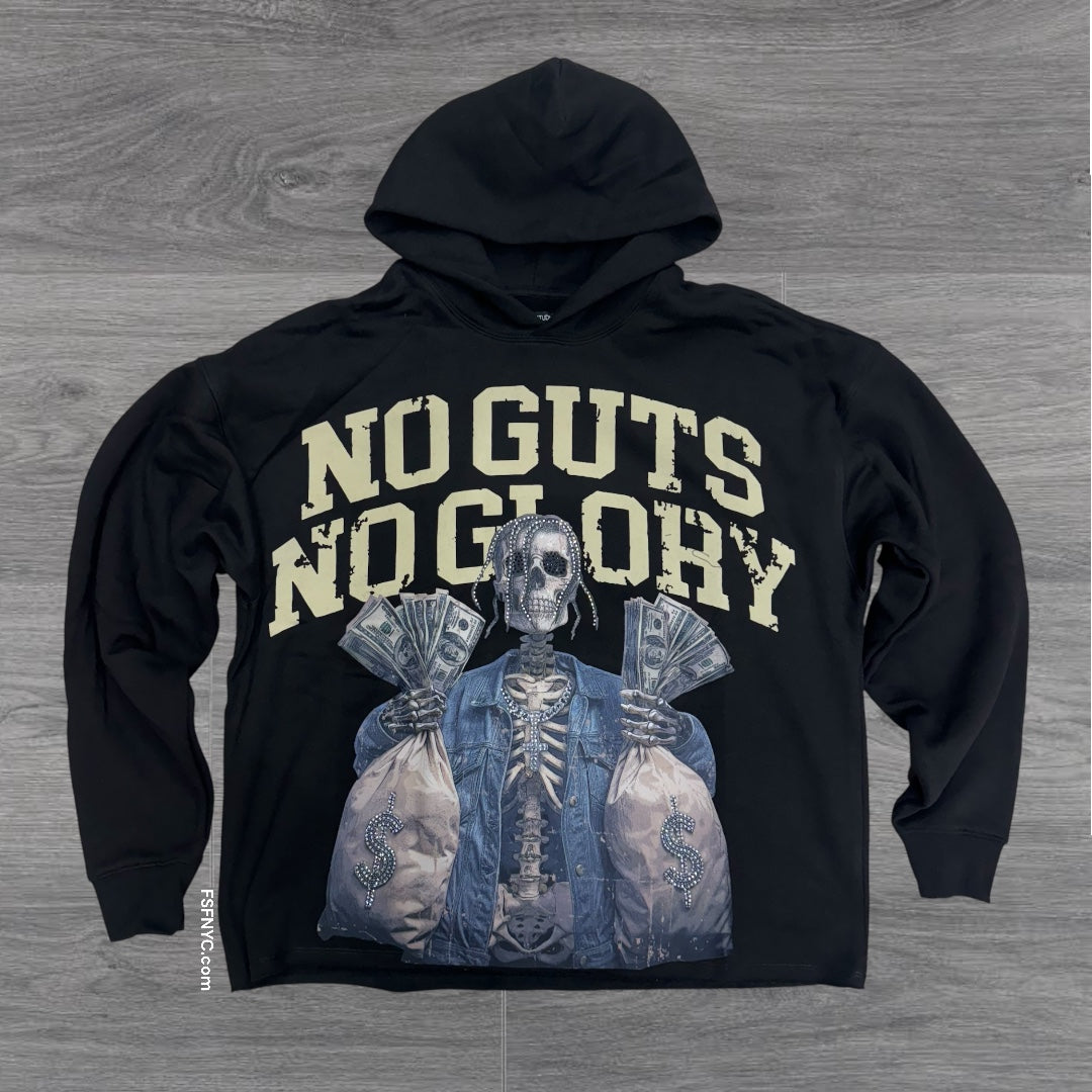 Roku Rhinestone No Guts Crop Hoodie Black 1587