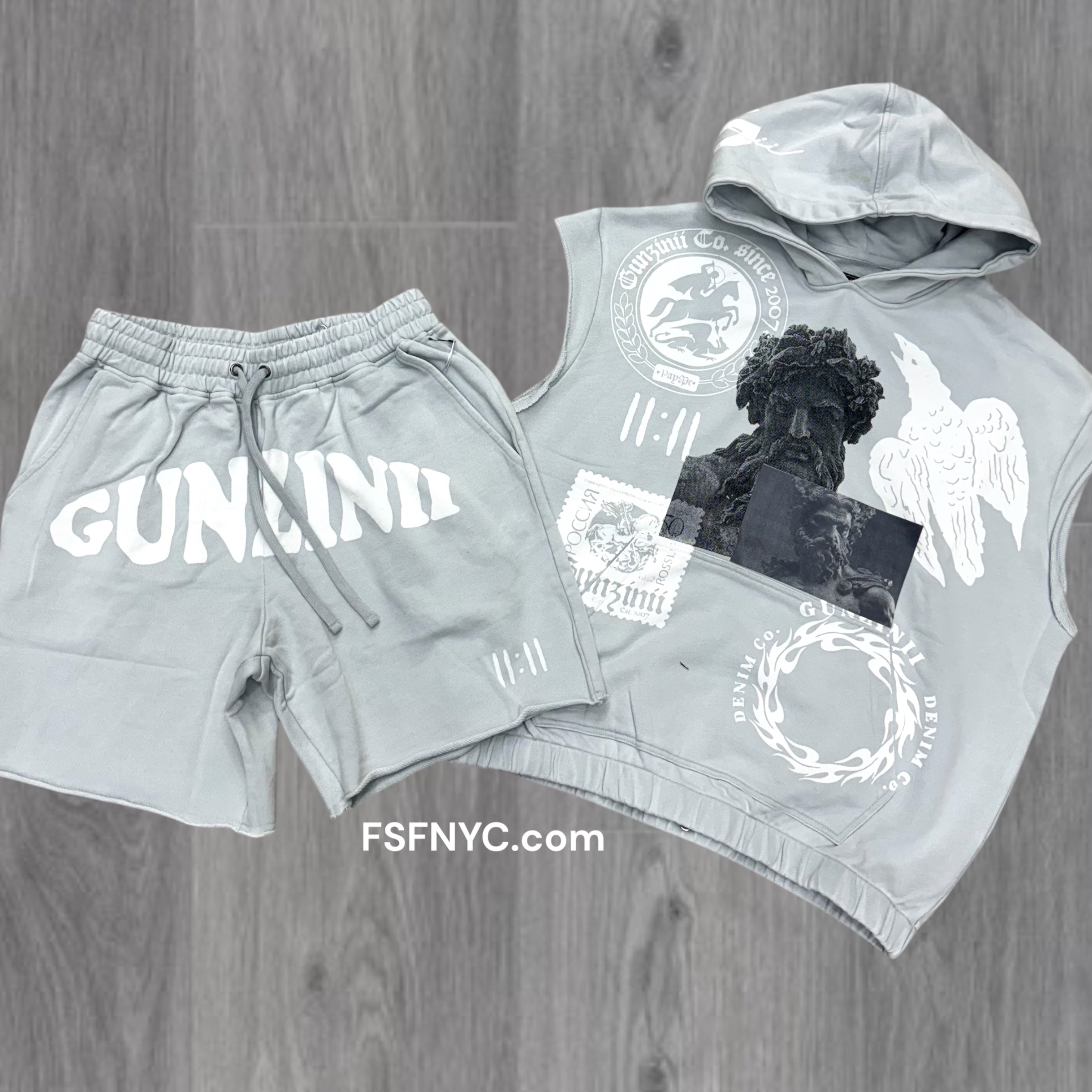 Gunzinii Sleeveless Hoodie Short Set Grey Gz565 Gz566
