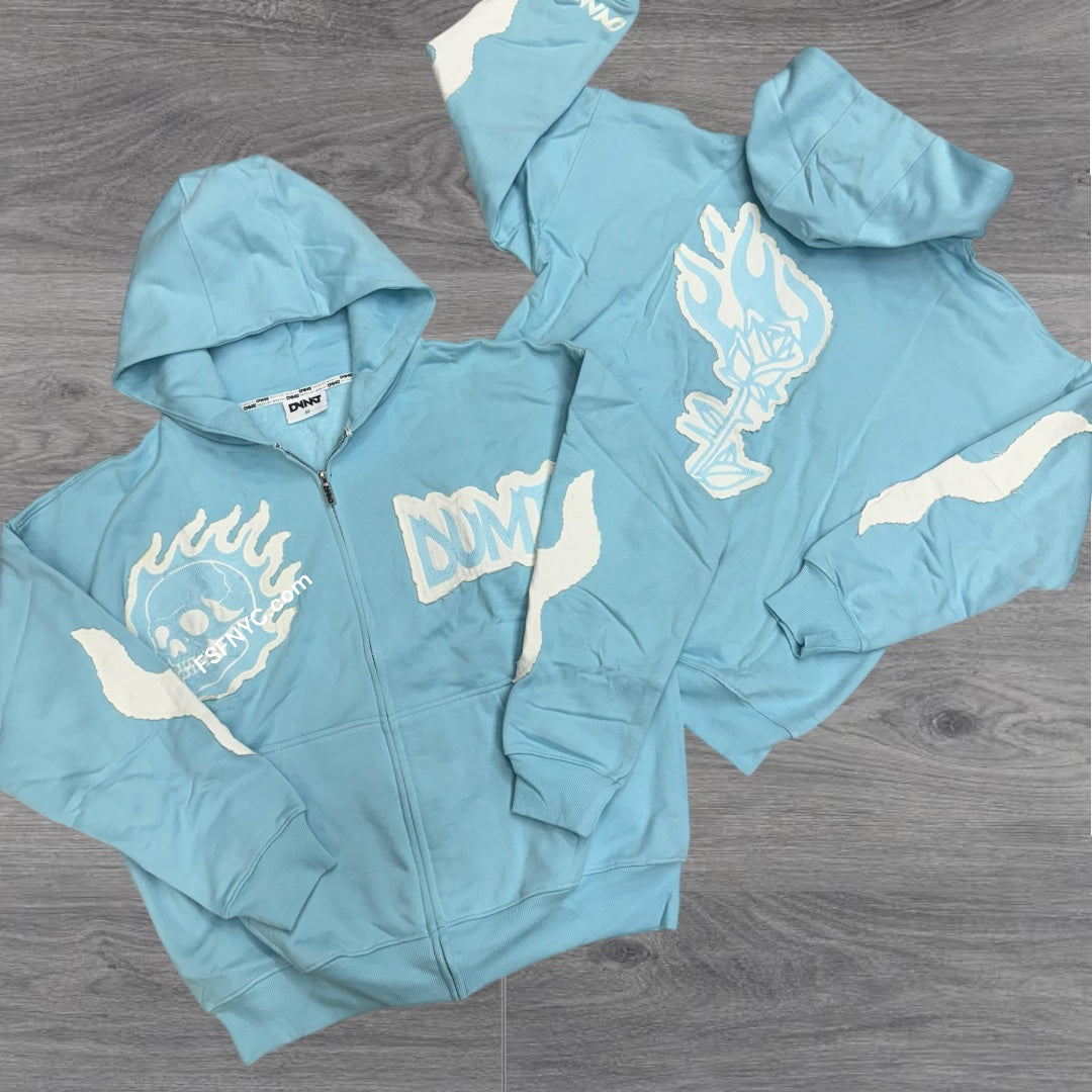 Rebel Comp Zip Vintage Hoodie Sky Blue 313