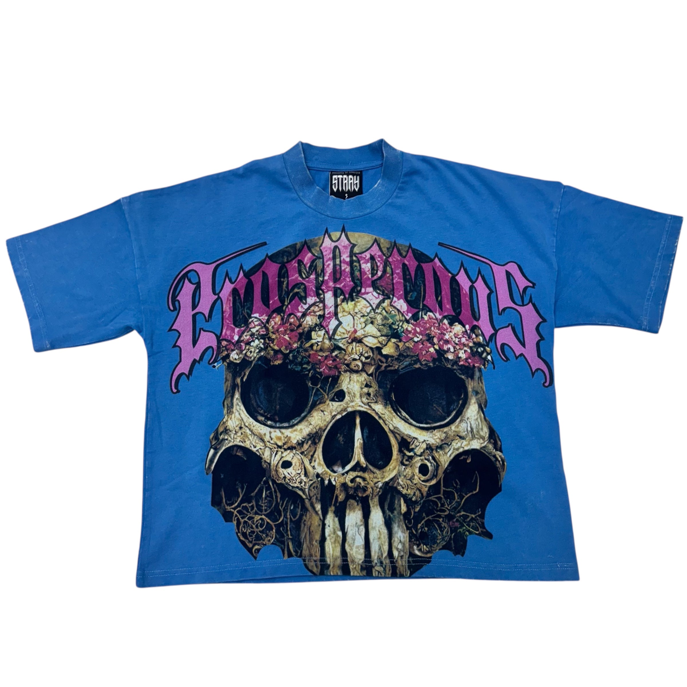Stray Prosperous Sleeve Crop T-Shirt Blue T1361