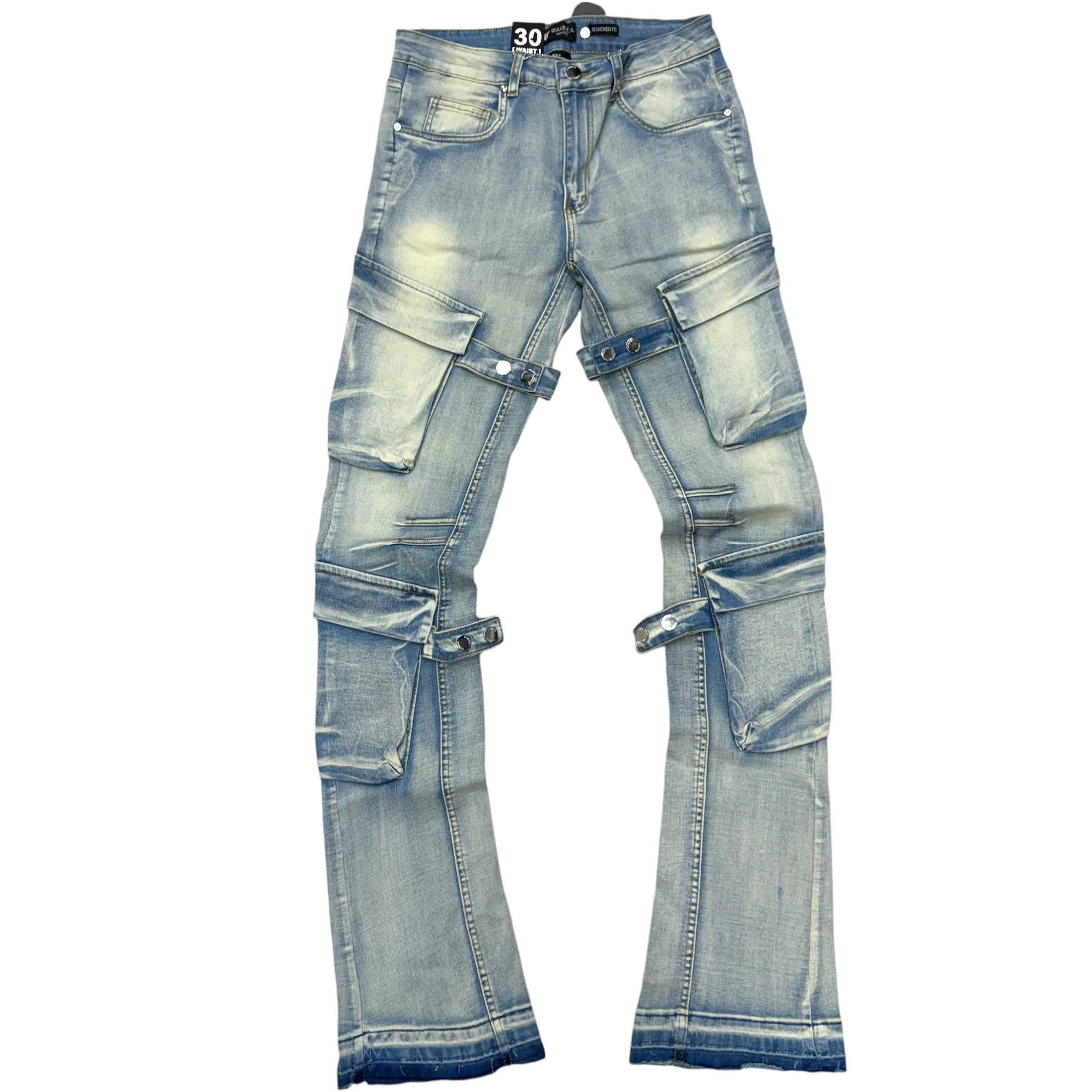 Stacked cargo Denim L.Blue Wash  8260