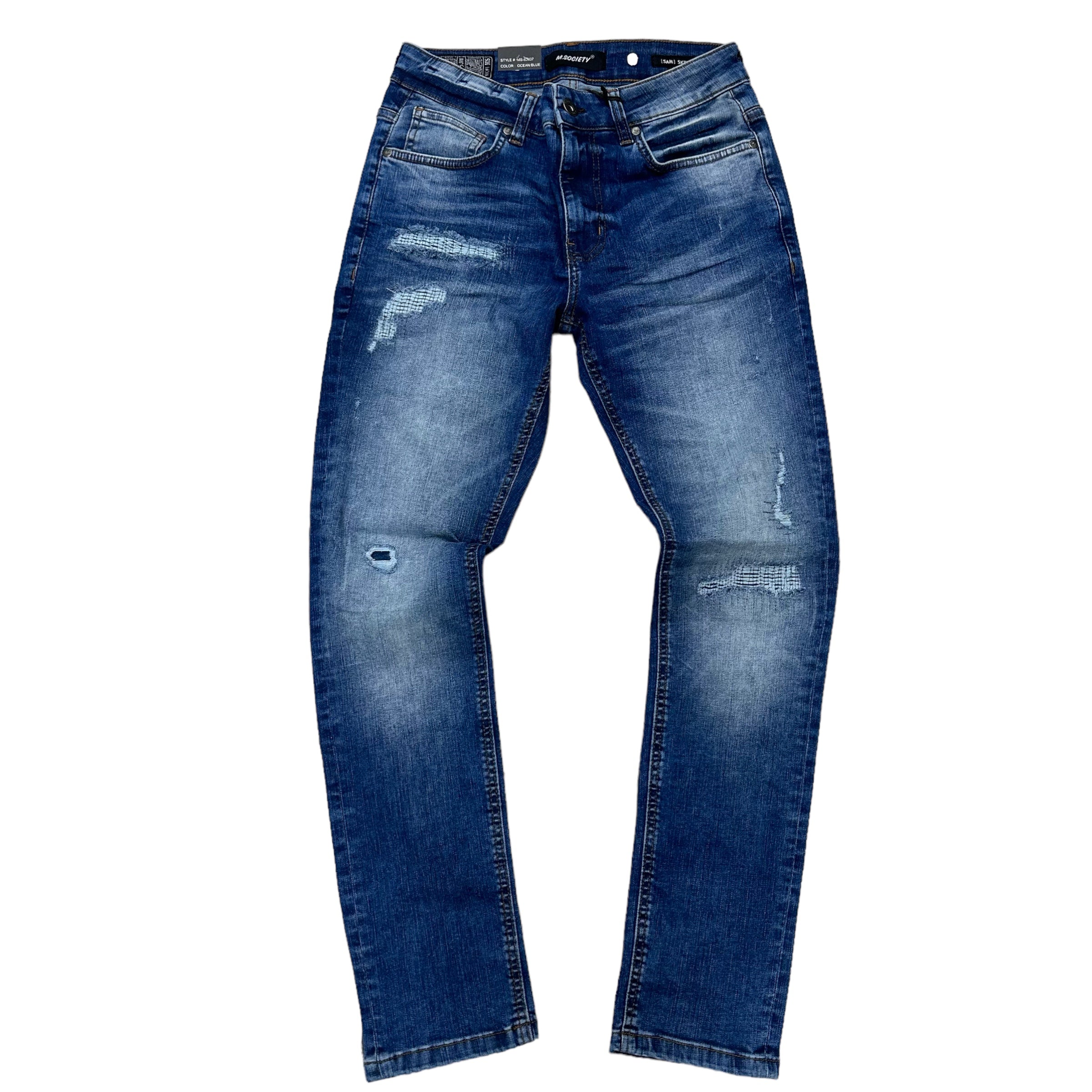 Mischief Clean Distress Slim Fit Jeans Ocean Blue 80337