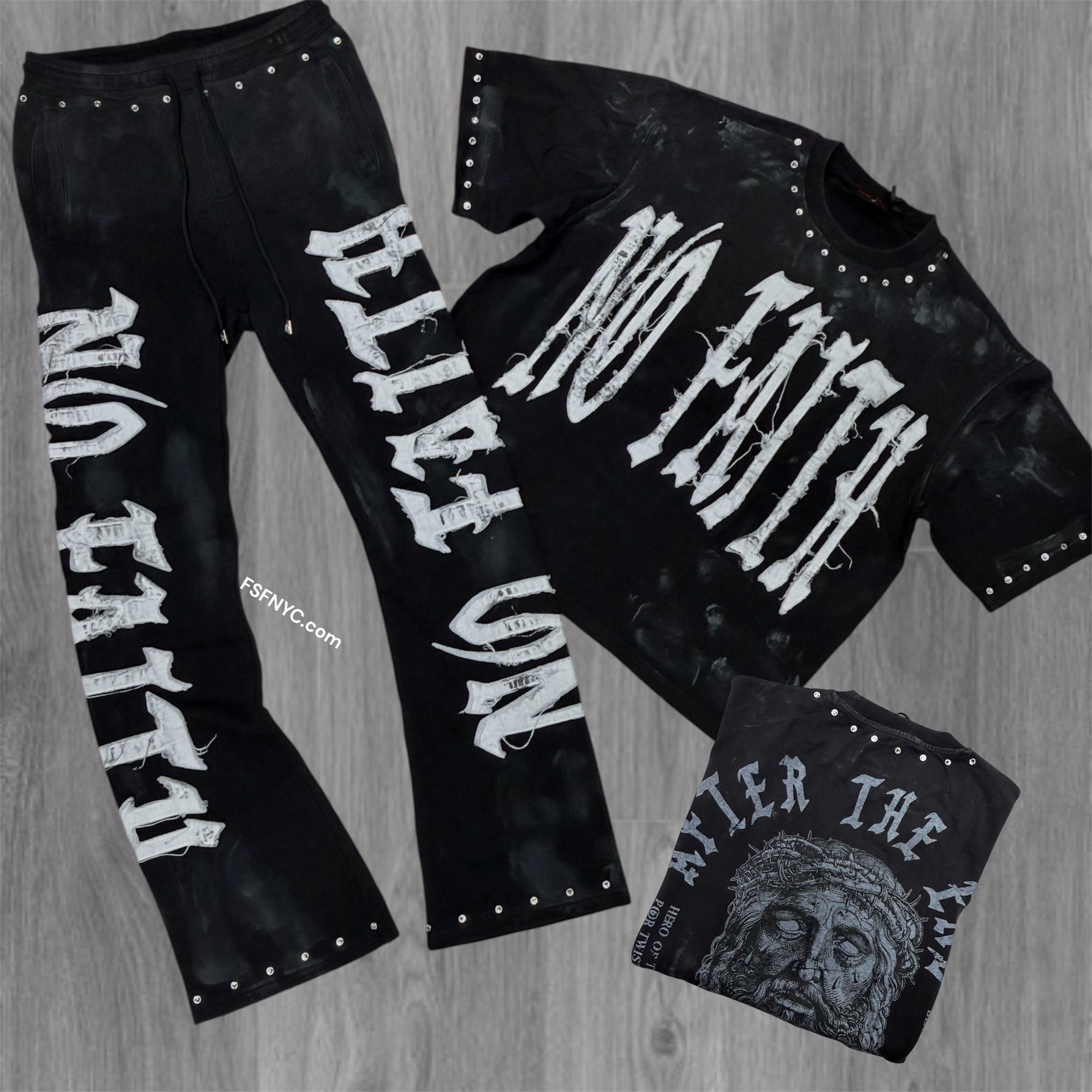 RP - SET - No Faith Flare Sweats&Tee - Black - 6085-