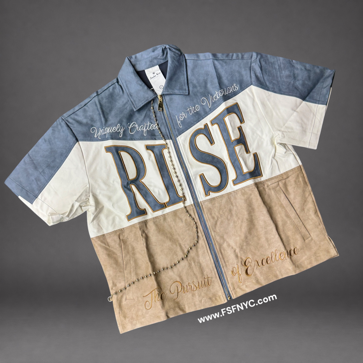 Rise - Leather colorblock shirt - Khaki 595