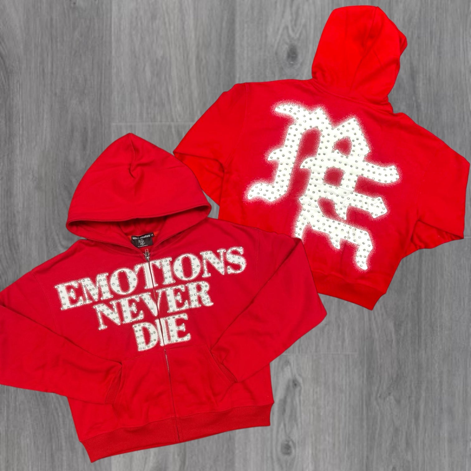 Mixed Emotion - END Rhinestone Zip Hoodie - Red