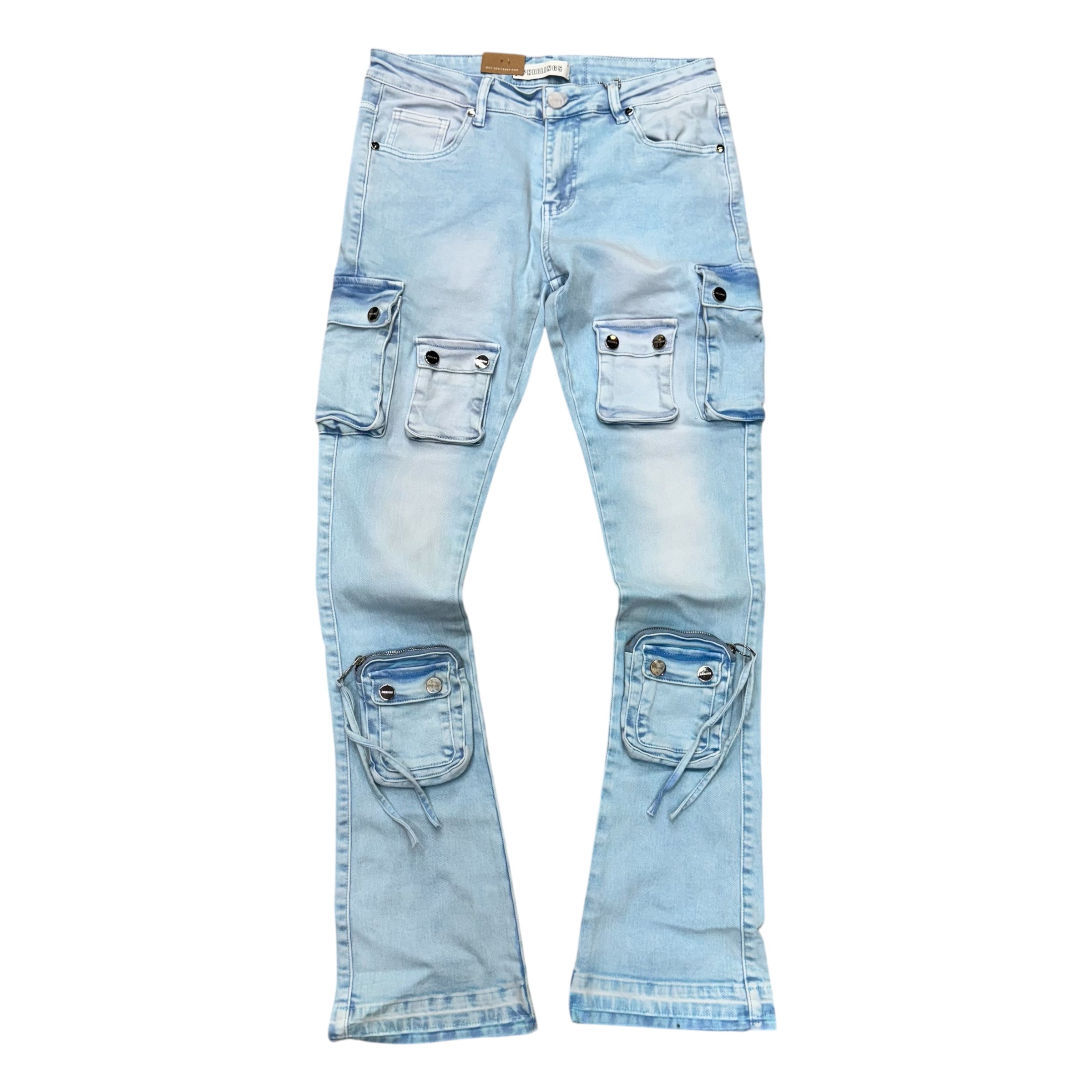 Pheeling Alone Stacked Cargo Denim Powder Blue