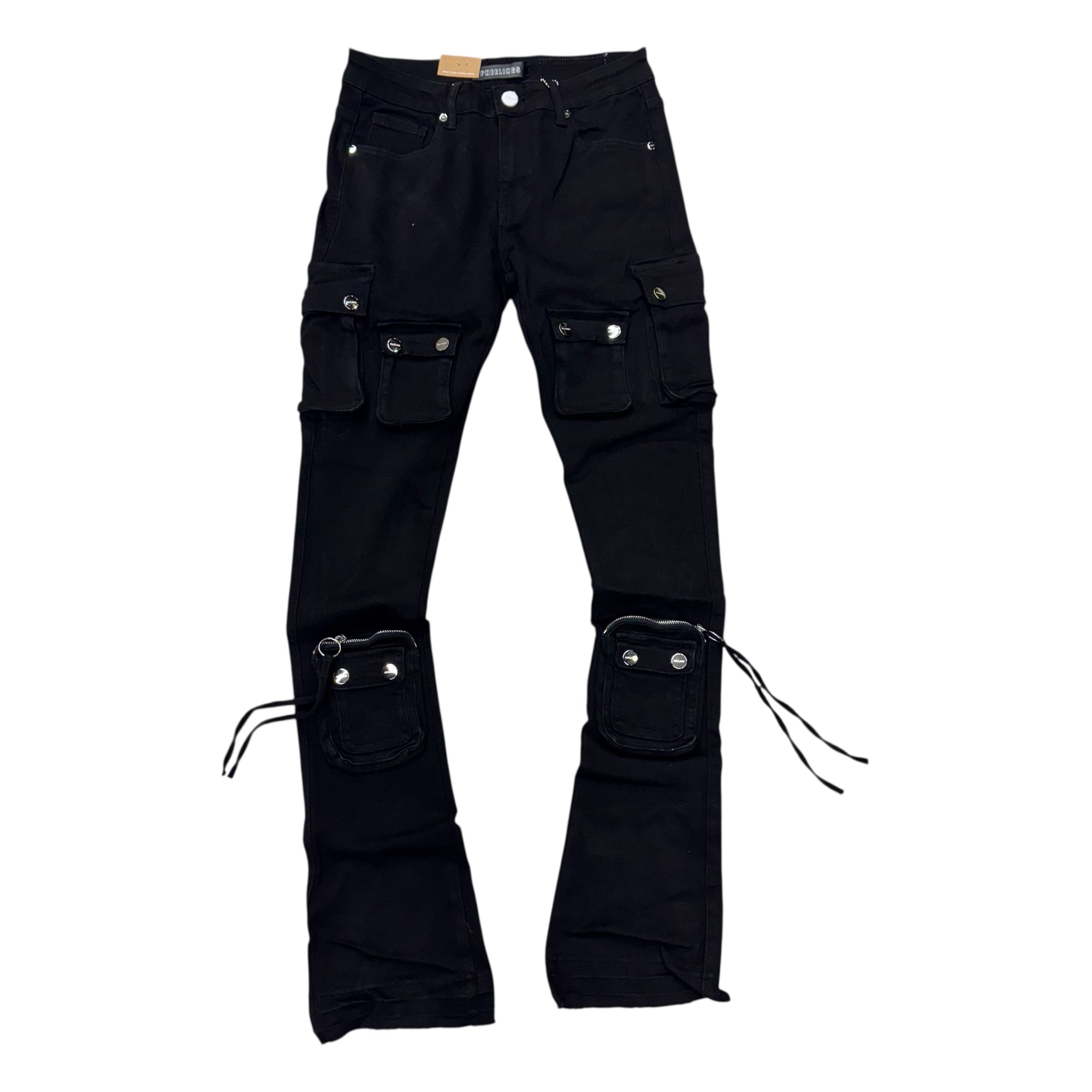 Pheeling Alone Stacked Cargo Denim Jet Black