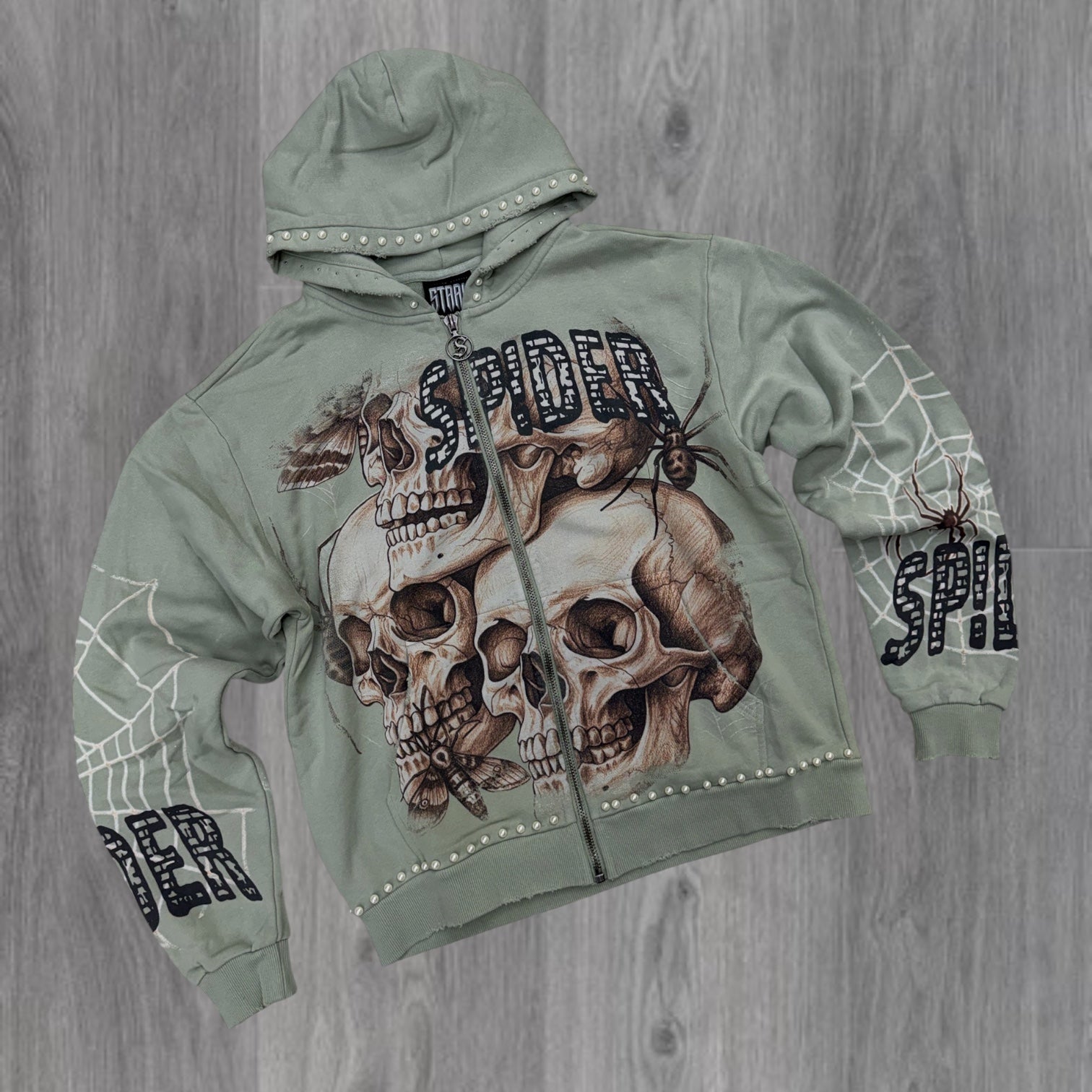 Stray - Skull Crystal Hoodie - Sage - 1608
