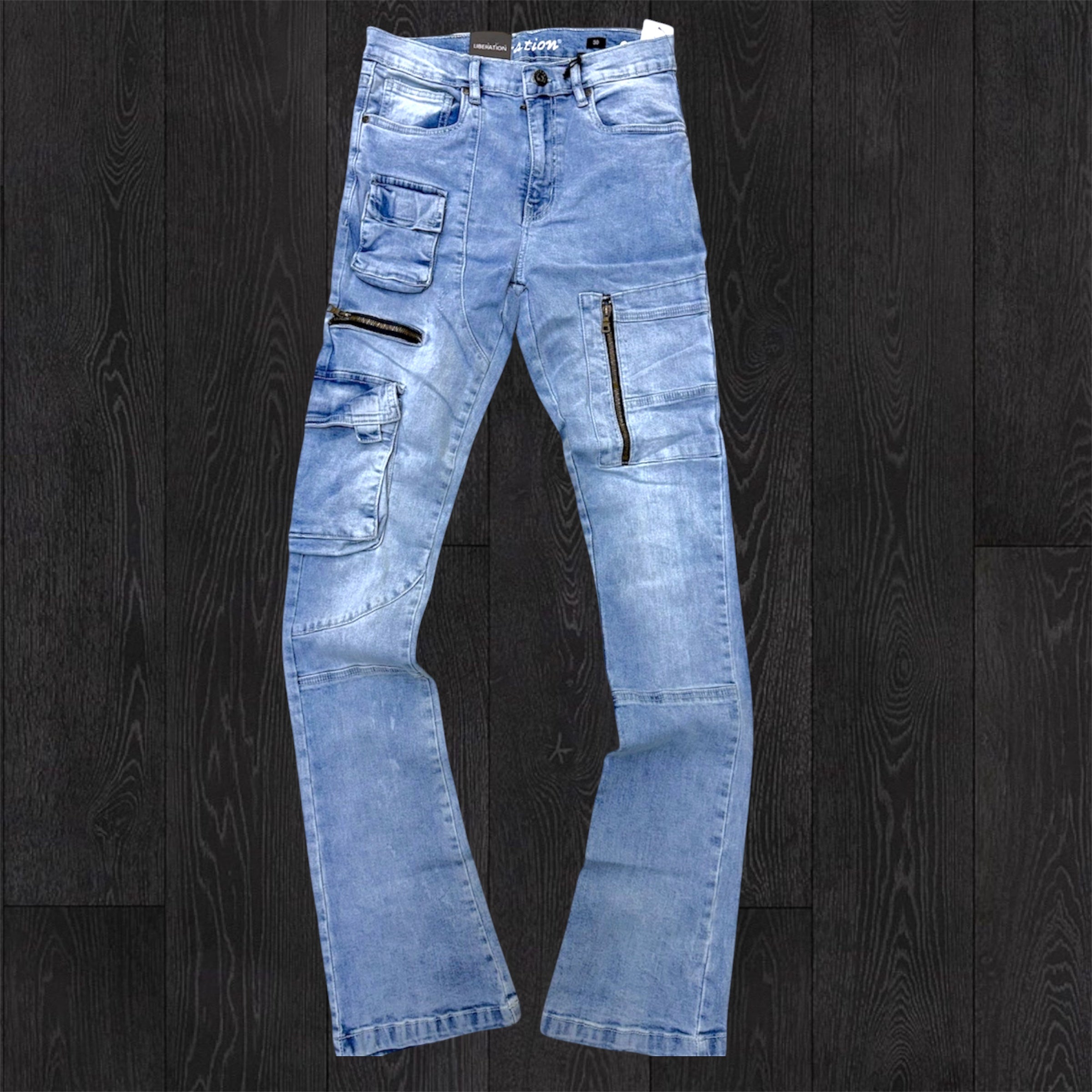 L - Stacked utility Pants - Blue -  7095