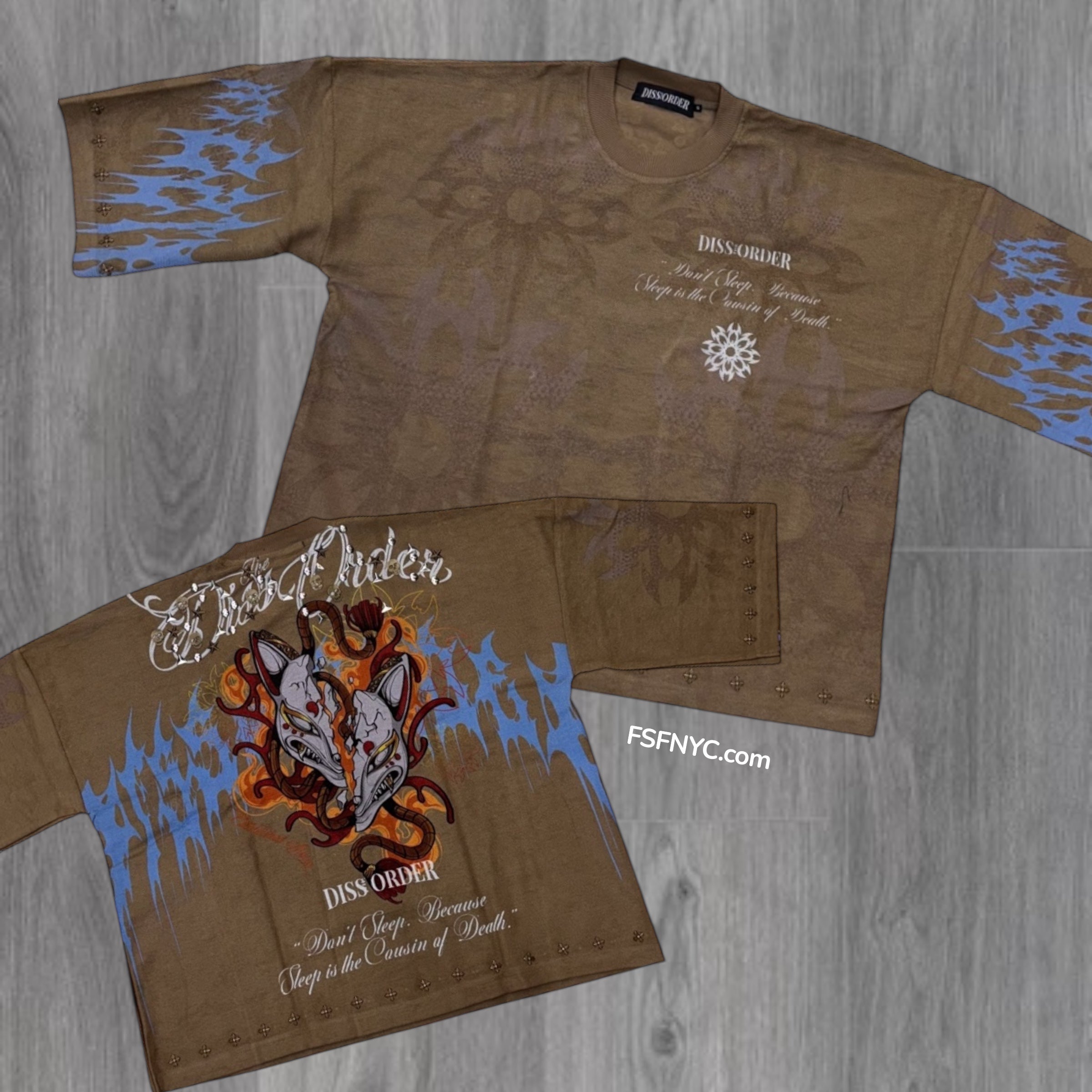 DTO Studded Flamed Mask T-Shirt Mud DS364