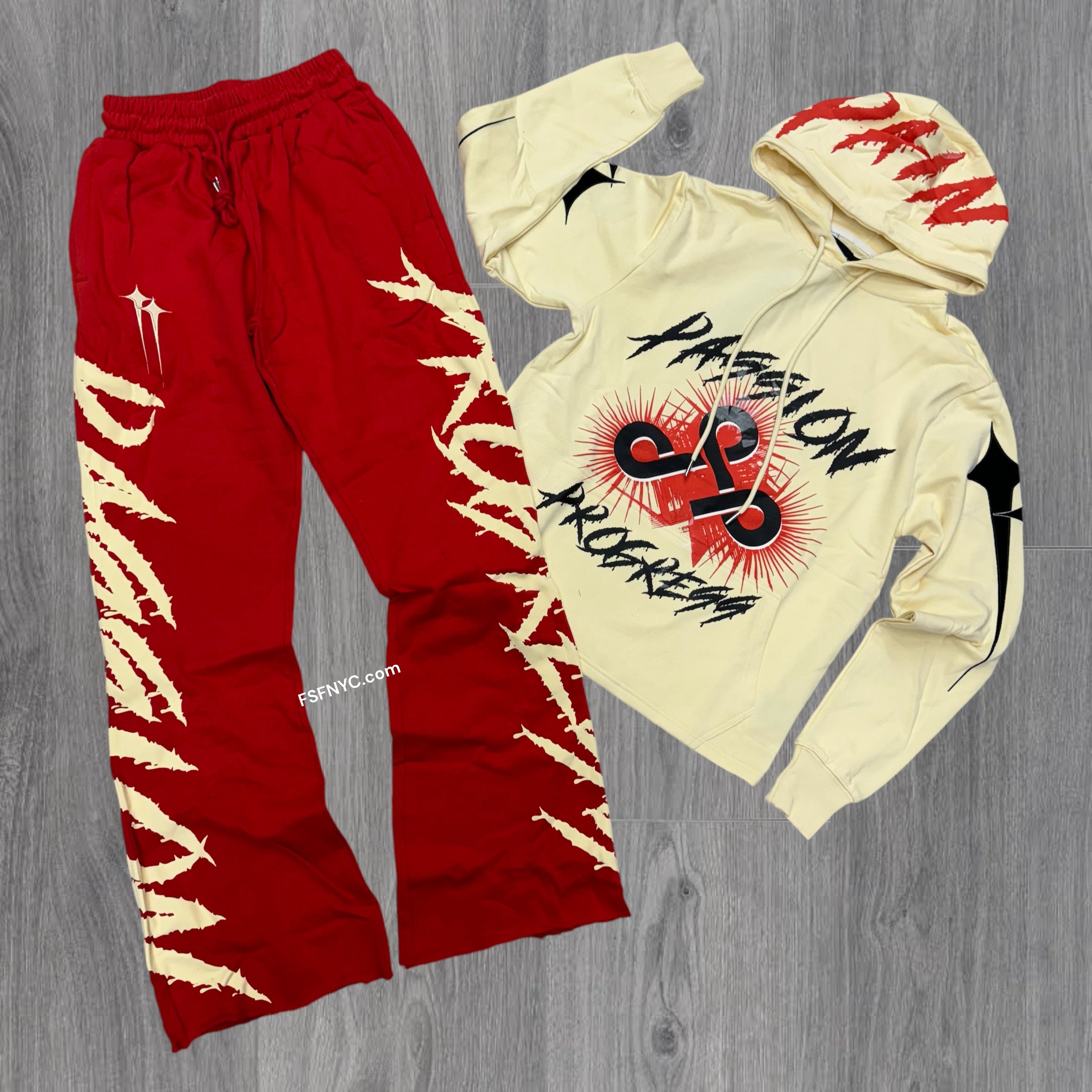 LM passion Flare Sweat Suit Cream Red