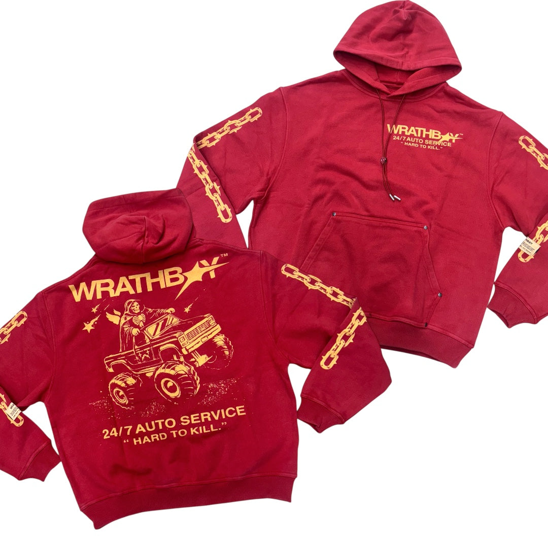 WRATHBOY - 24/7 Auto Service Hoodie - Burgundy - 083