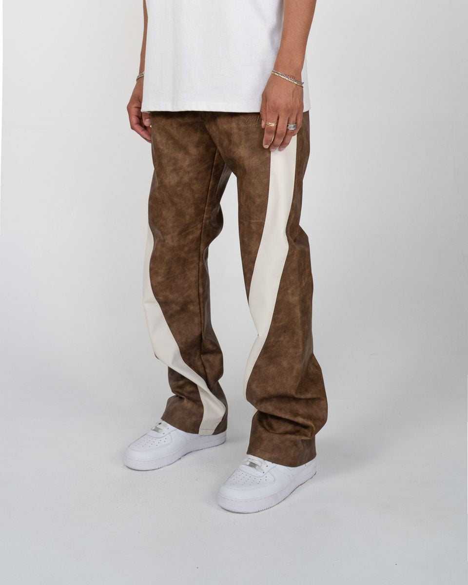 EPTM Stacked PU Twist Pants Brown