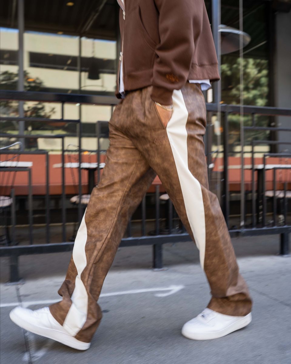 EPTM Stacked PU Twist Pants Brown