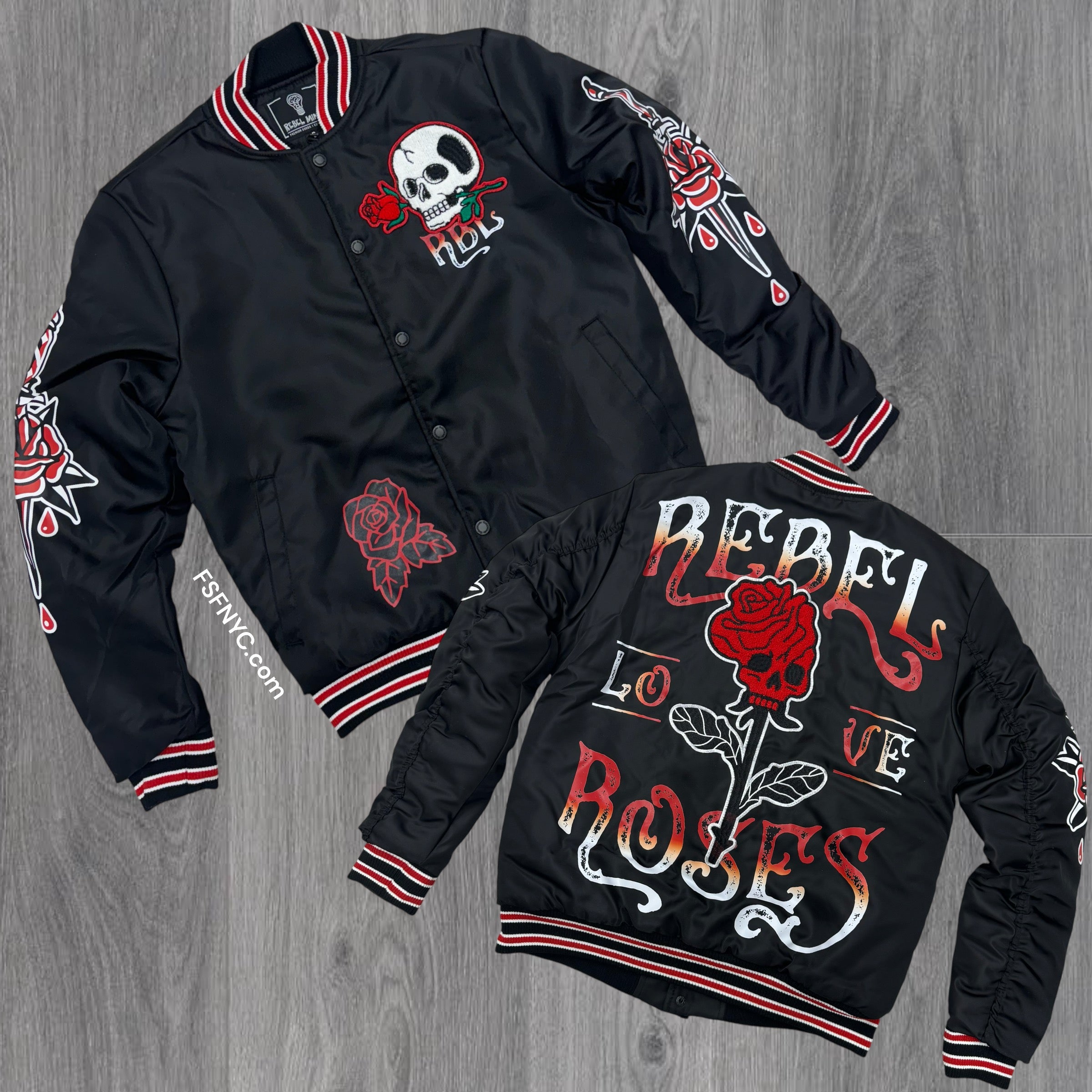 Rebel Roses Flight Jacket Black 545