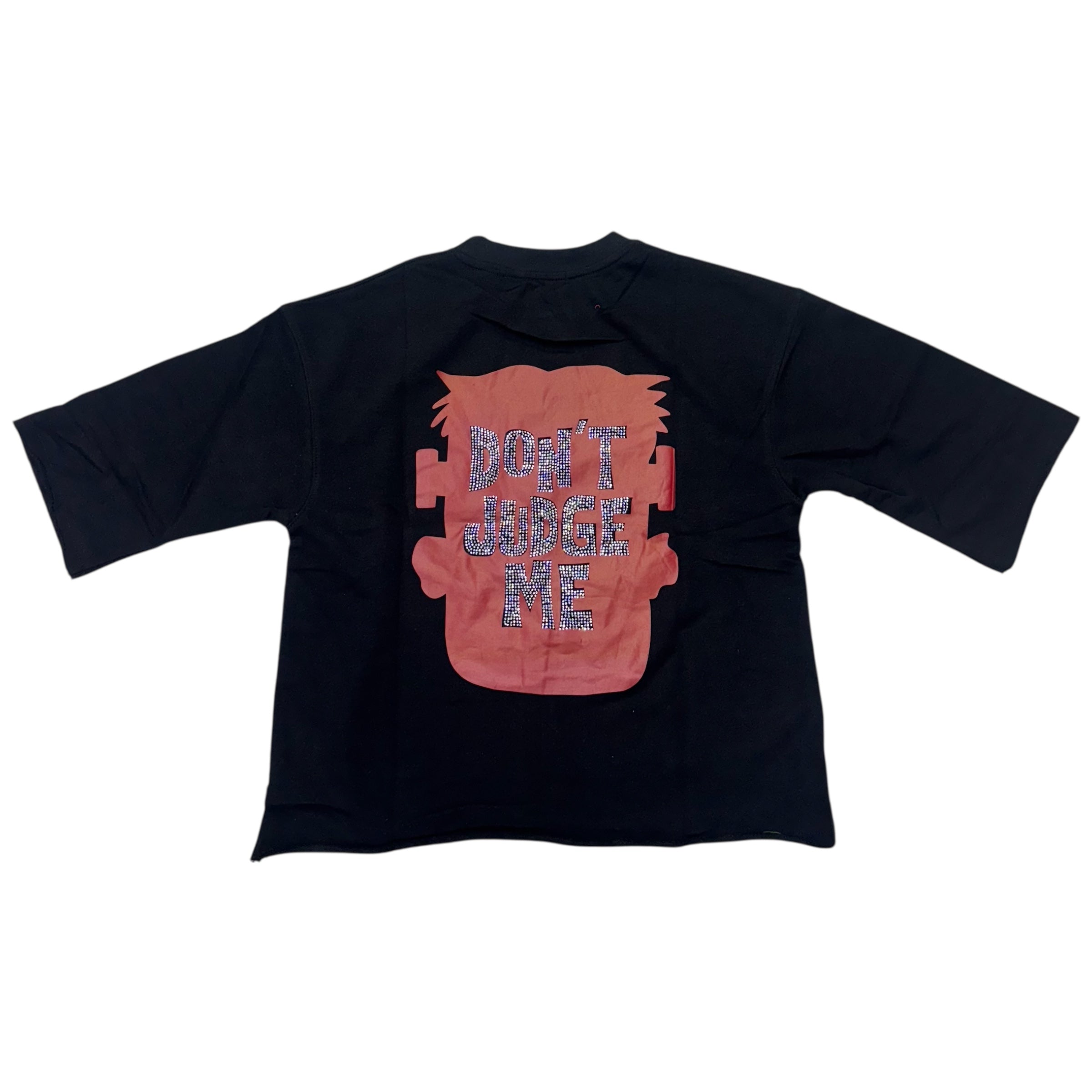 Focus Rhinestone Built Different Crop Fit T-Shirt Black 80710