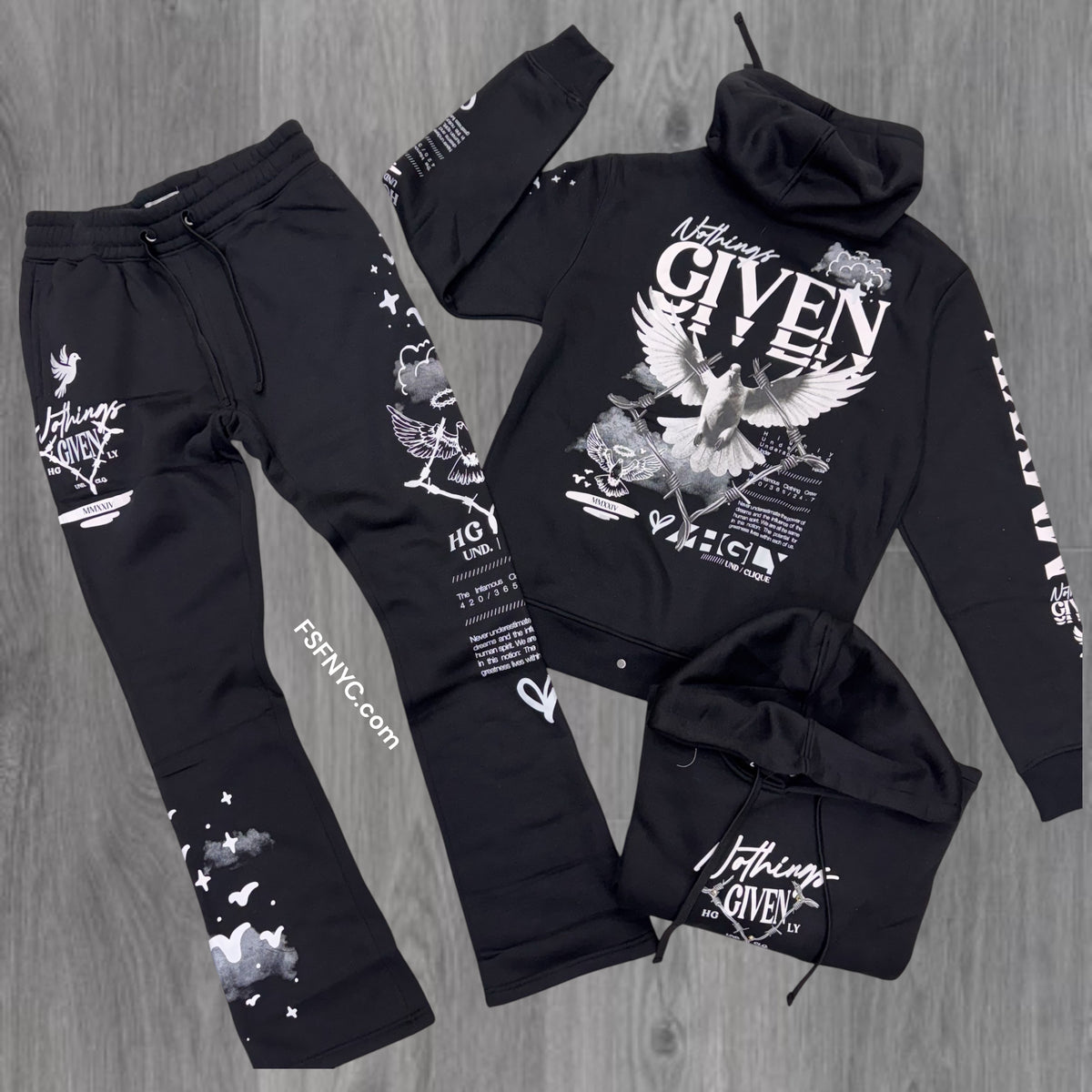 【Ameri】ONE THOUSAND AND ONE NIGHT SWEAT UNDRTD - Stacked Highly Given Sweat Suit - Black - UF5601
