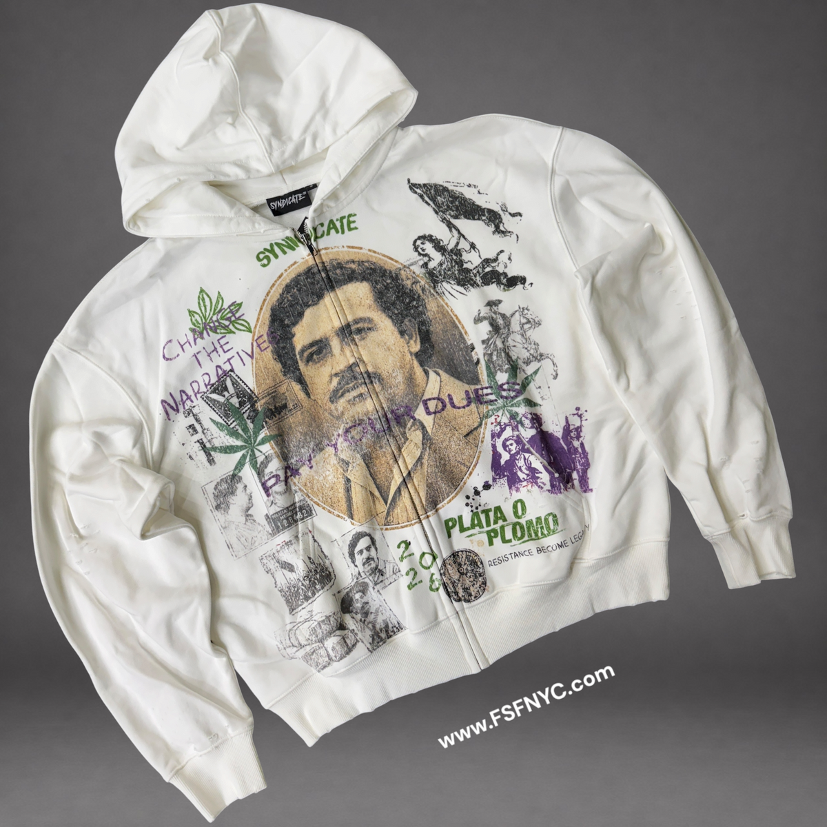 SYN - Pay Dues Zip Up Hoodie - White